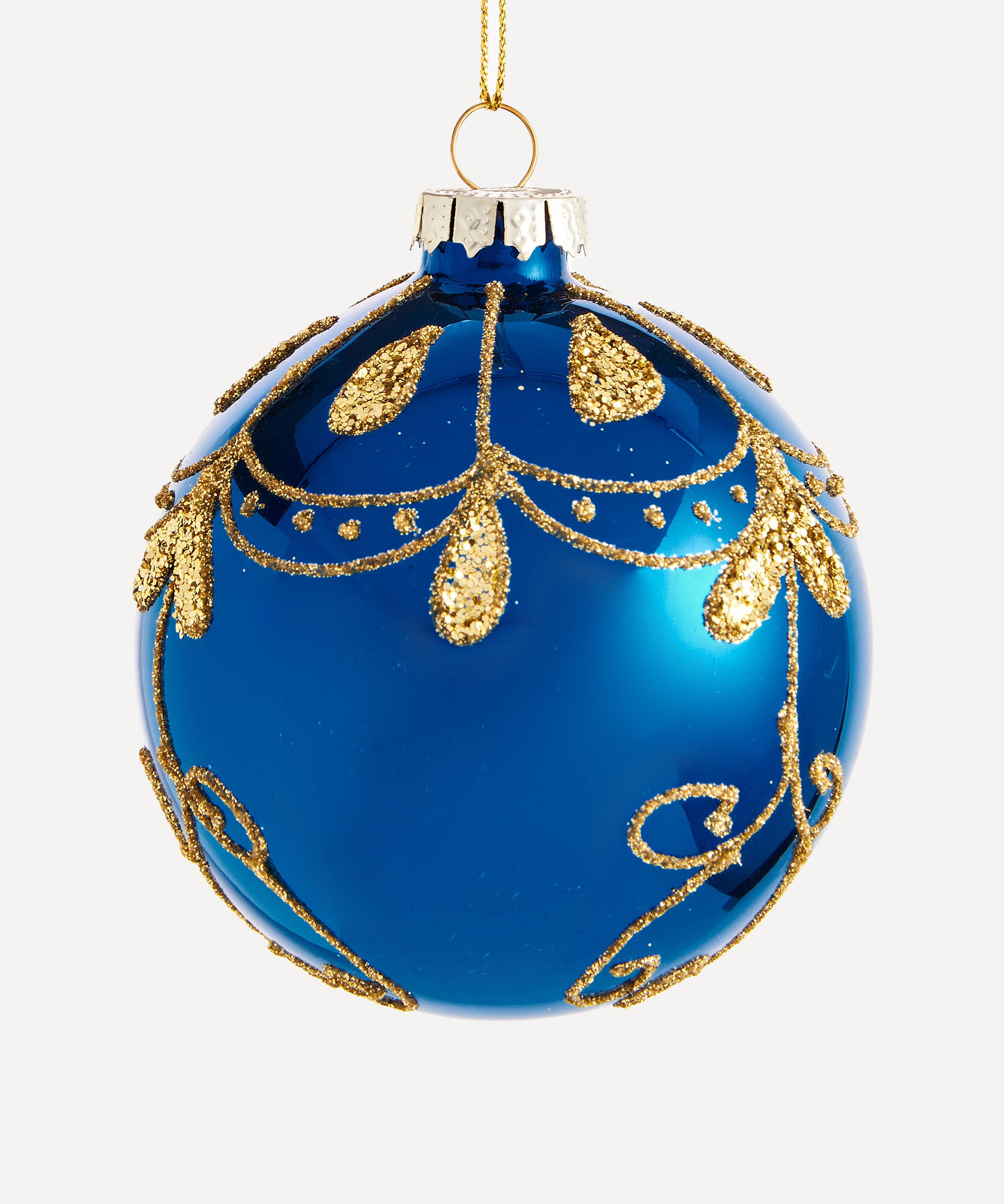 Christmas - Blue Glitter Leaf Christmas Bauble image number 0