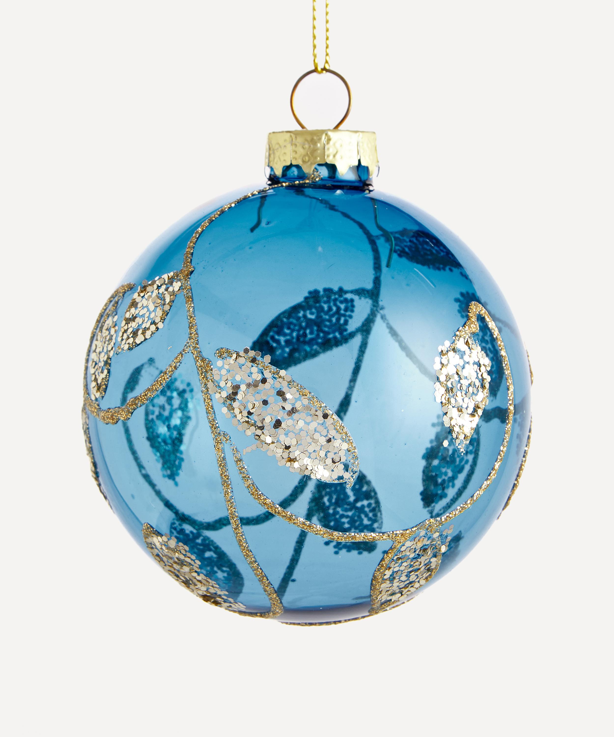 Christmas - Navy Blue Glitter Leaf Christmas Bauble image number 0