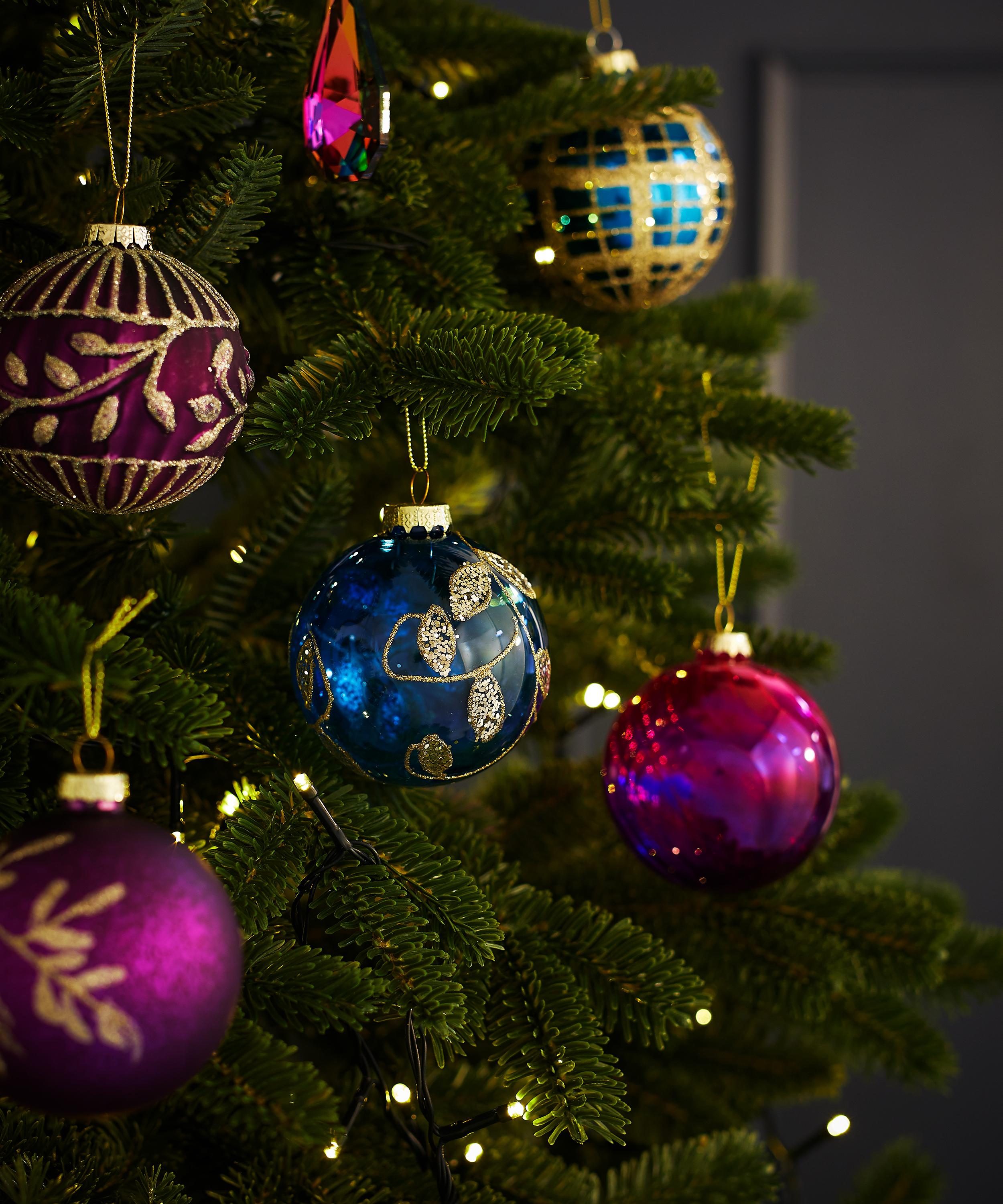 Christmas - Navy Blue Glitter Leaf Christmas Bauble image number 1