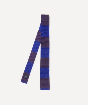 Drakes - Block Stripe Knitted Silk Tie image number 0