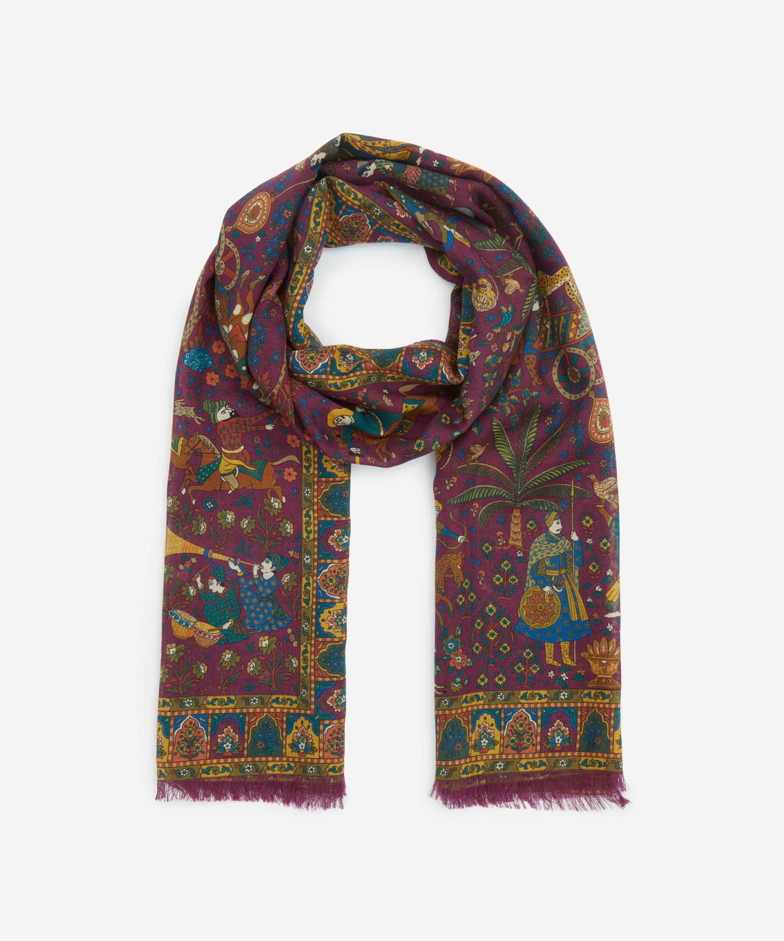 Drakes - Mughal Print Wool-Silk Scarf image number 0