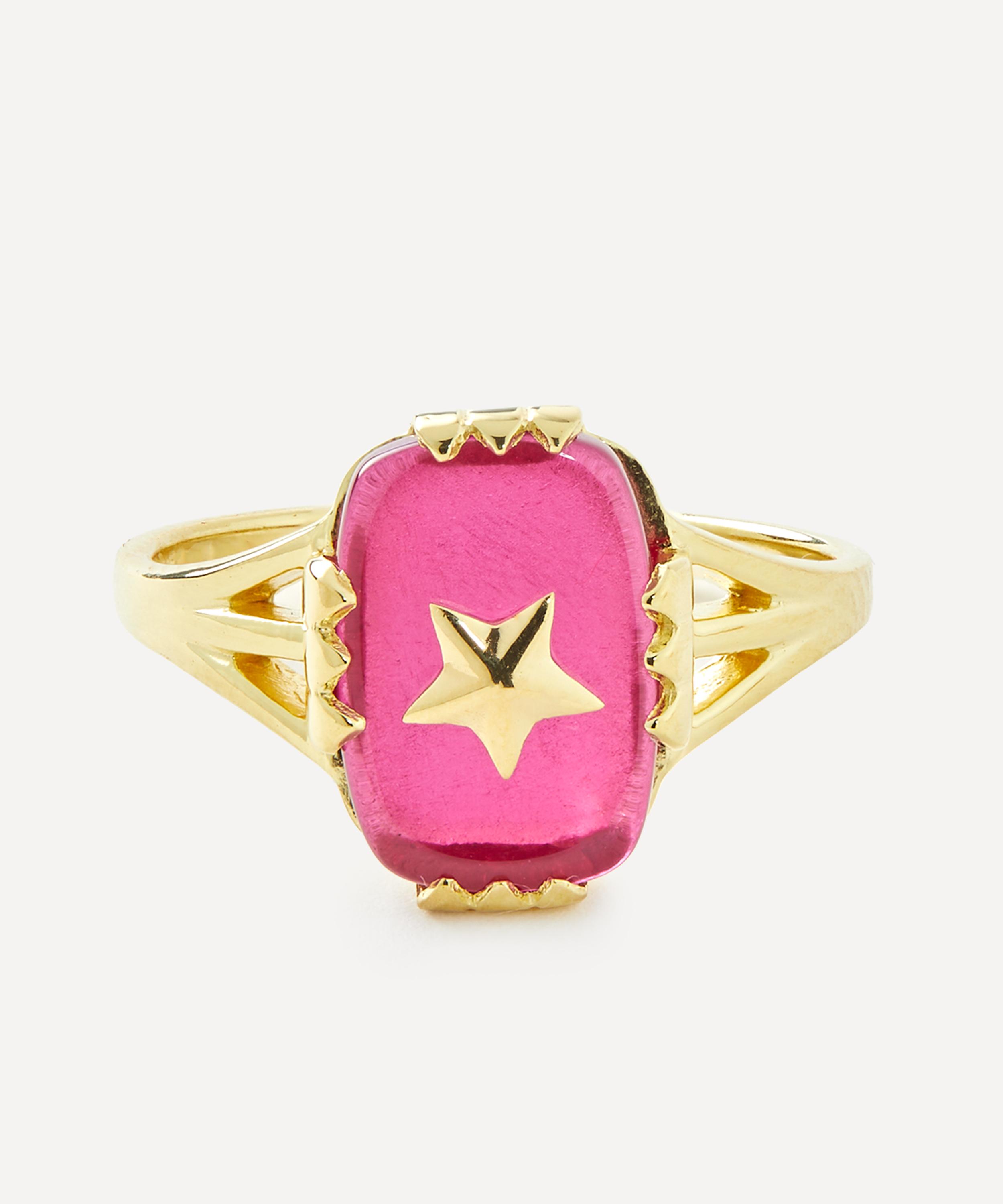 Anna + Nina - 14ct Gold-Plated Starshine Magenta Ring image number 0