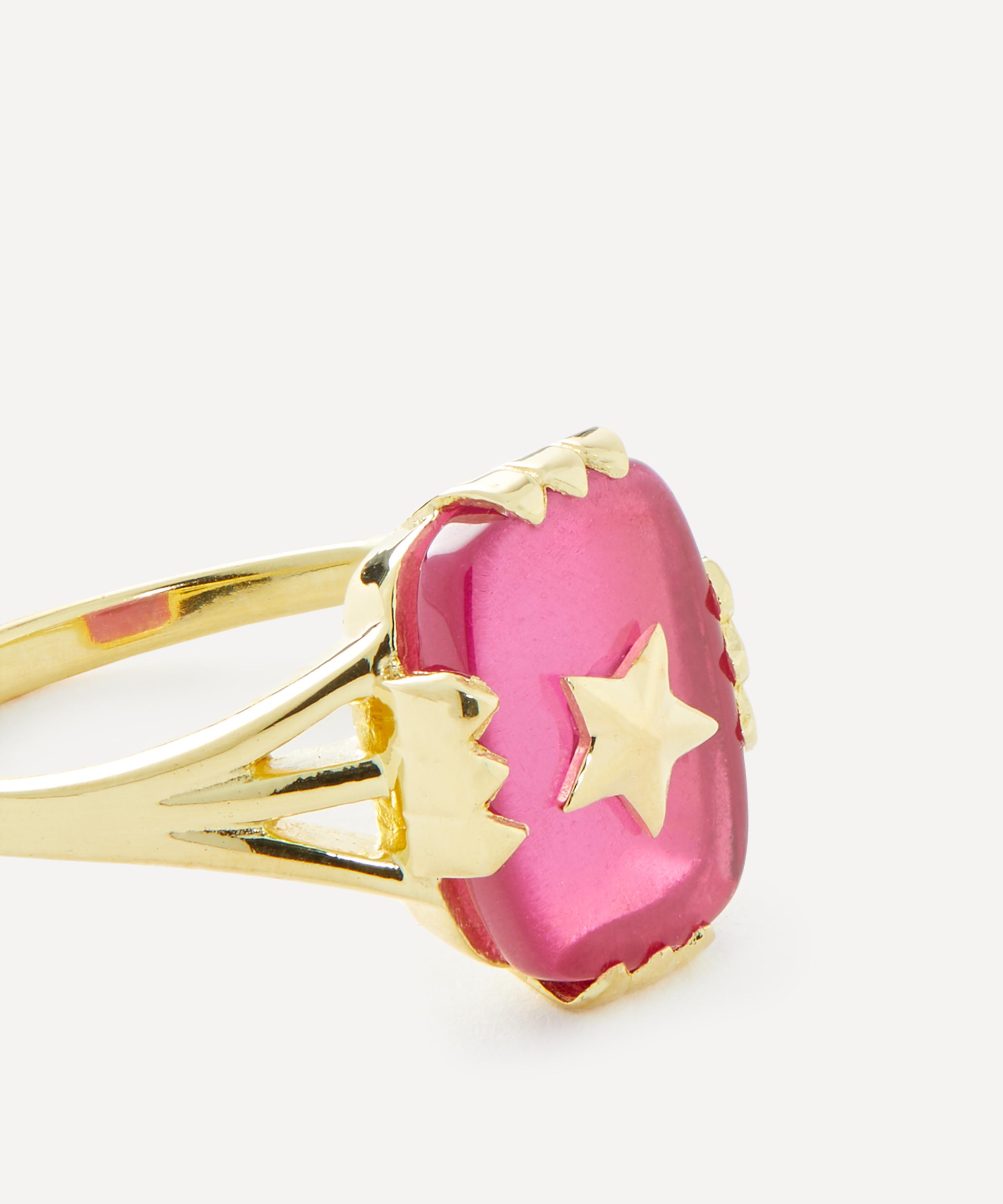 Anna + Nina - 14ct Gold-Plated Starshine Magenta Ring image number 1