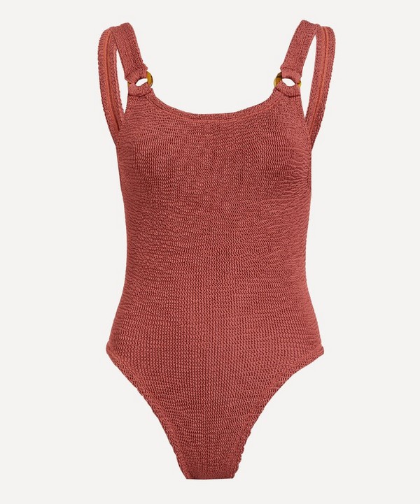 Hunza G - Domino Crinkle Swimsuit with Tonal Hoops