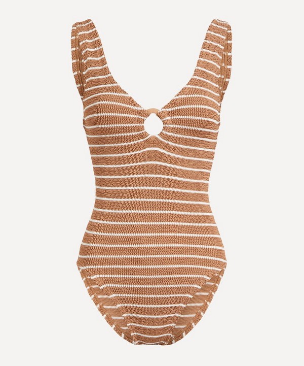 Hunza G - Metallic Striped Celine Swimsuit with Tonal Hoops image number null