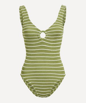 Hunza G - Metallic Striped Celine Swimsuit with Tonal Hoops image number 0
