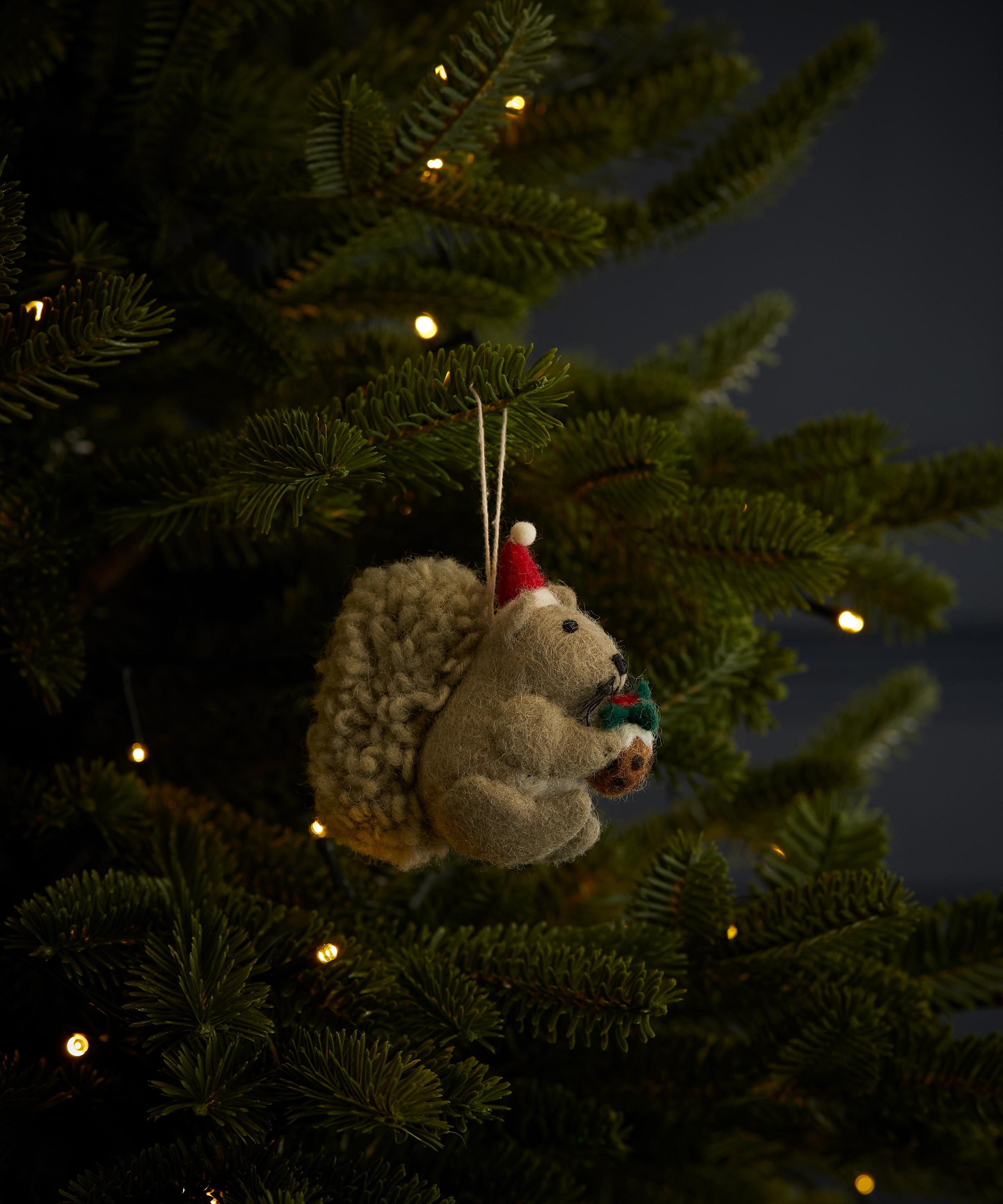 Christmas - Grey Squirrel With Christmas Pudding Tree Decoration image number 1