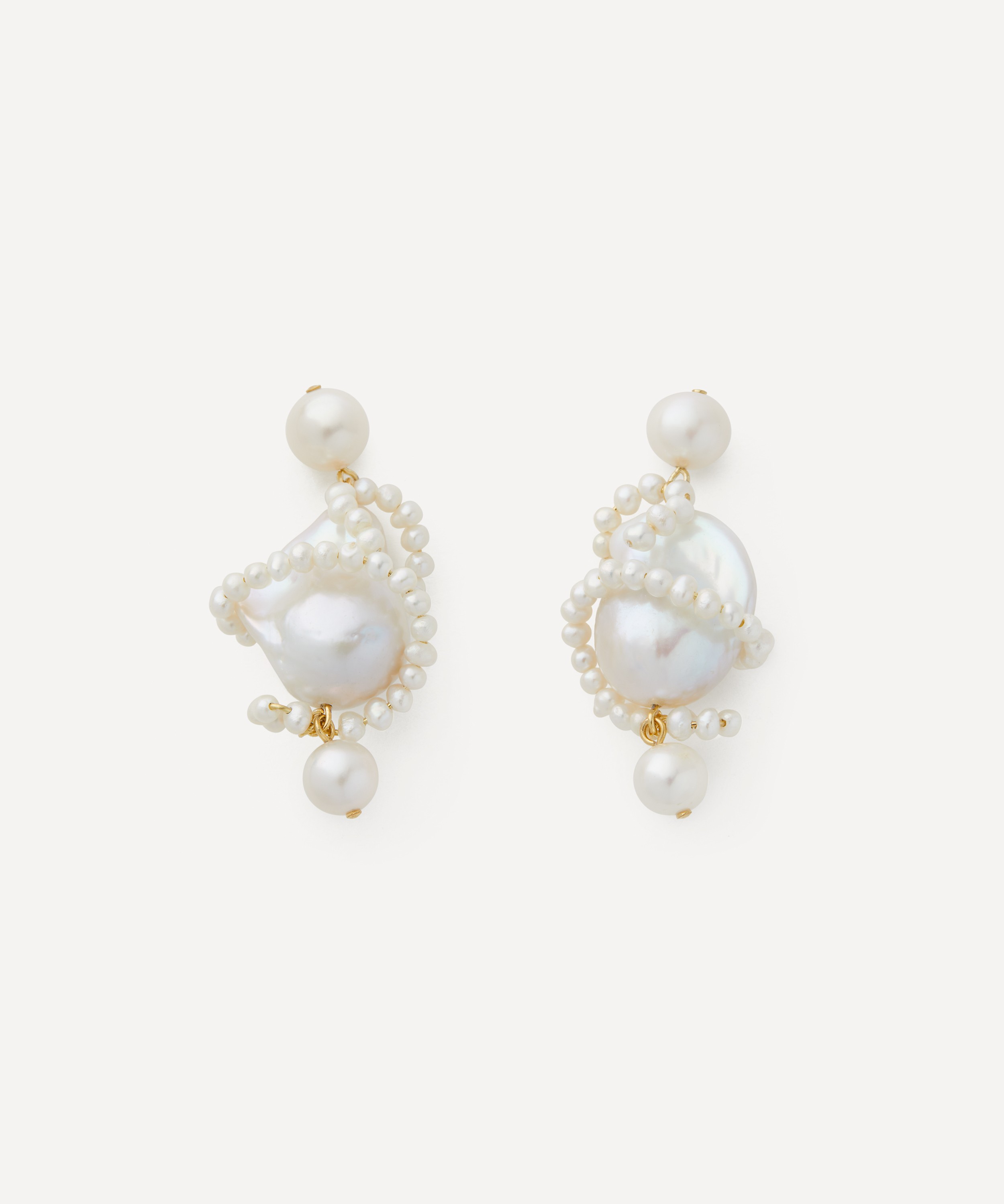 Completedworks - 18ct Gold-Plated Vermeil Silver Carvings Pearl Drop Earrings image number 0