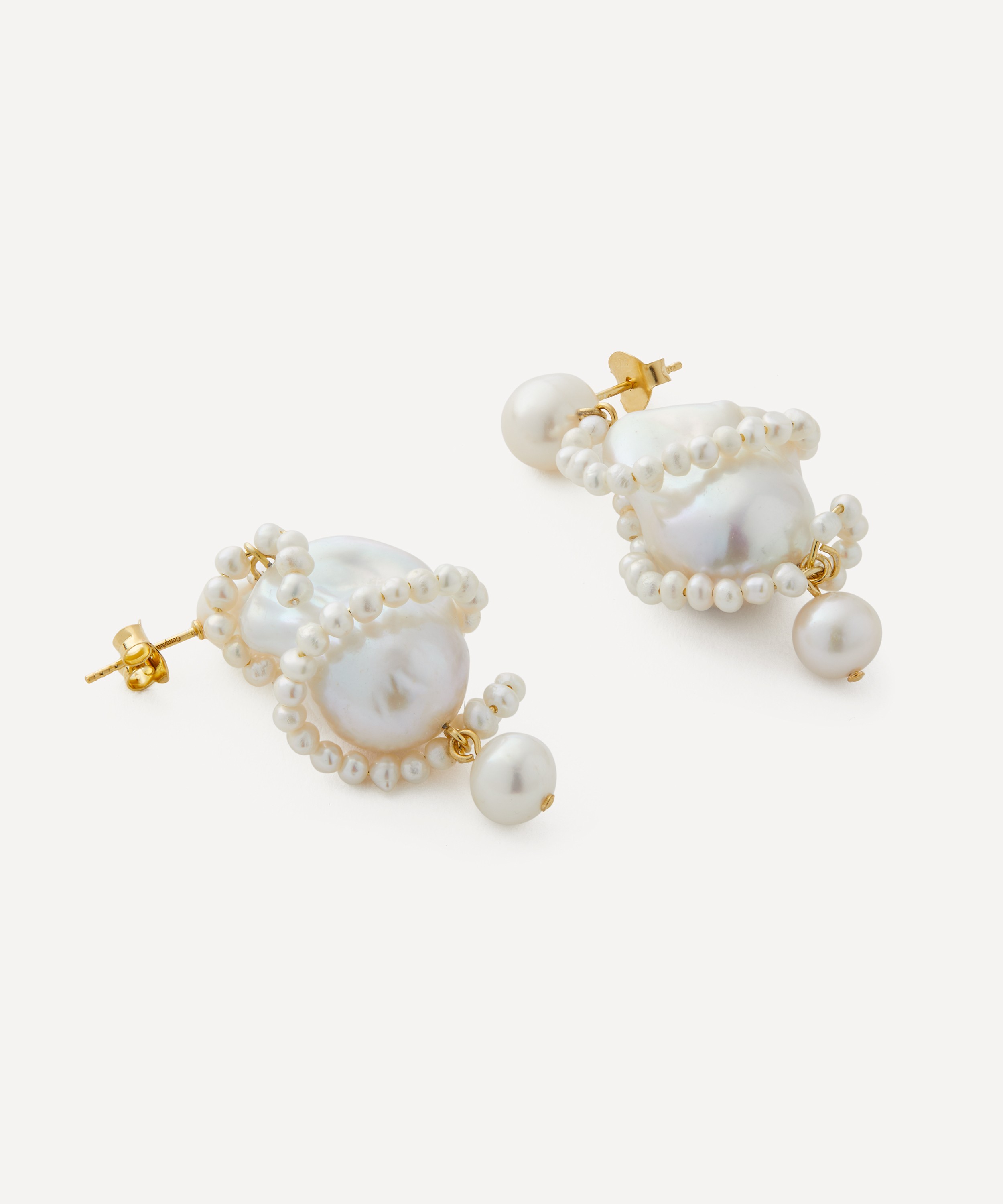 Completedworks - 18ct Gold-Plated Vermeil Silver Carvings Pearl Drop Earrings image number 2