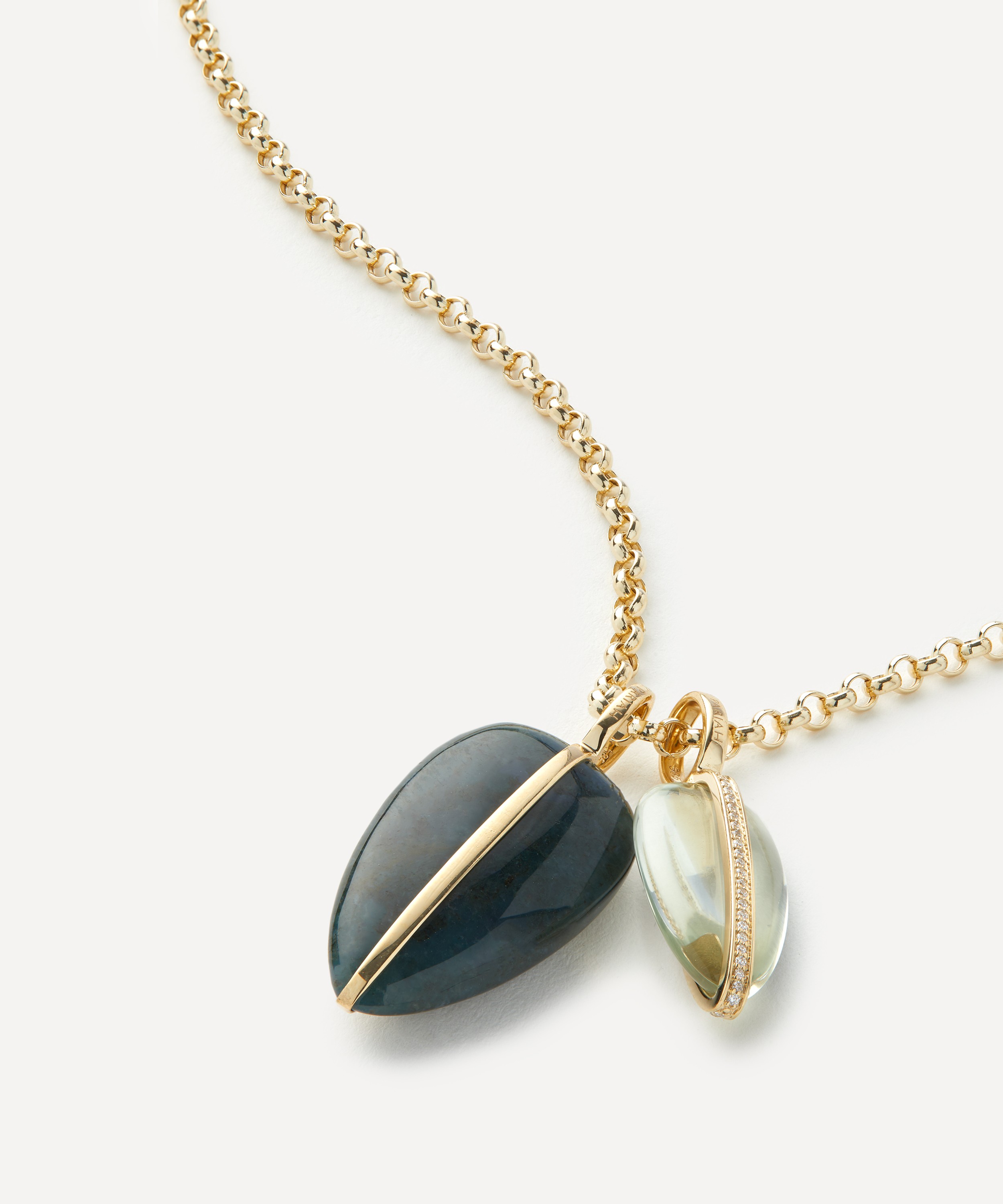 By Pariah - 14ct Gold Moss Agate and Green Amethyst Pebble Pendant Necklace image number 0