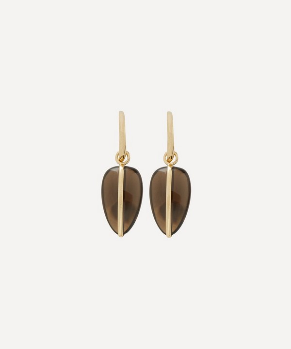 By Pariah - 14ct Gold Smoky Quartz Pebble Drop Earrings image number null