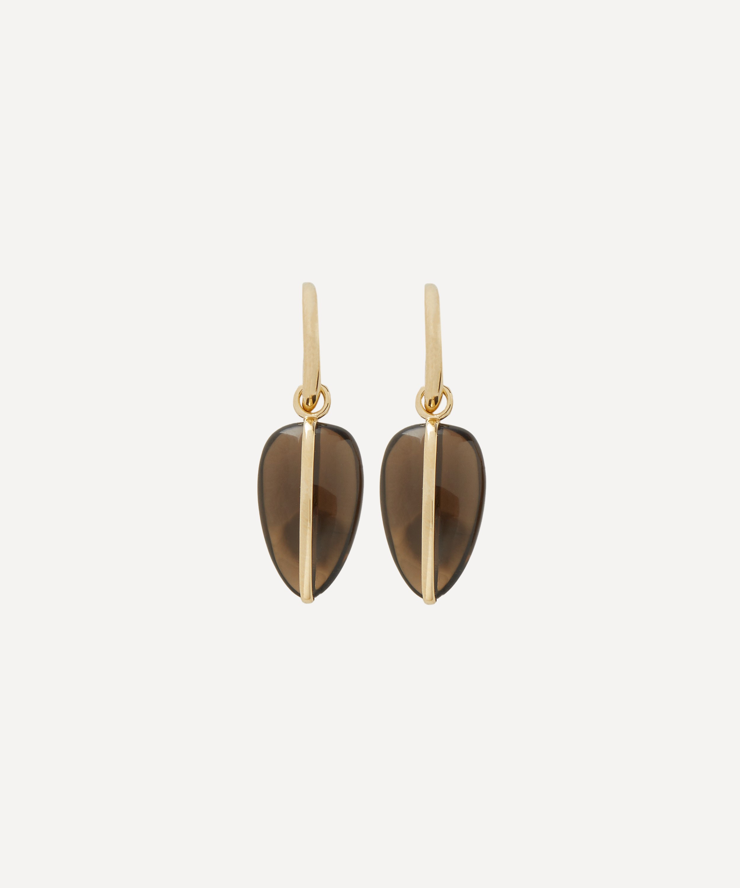 By Pariah - 14ct Gold Smoky Quartz Pebble Drop Earrings image number 0