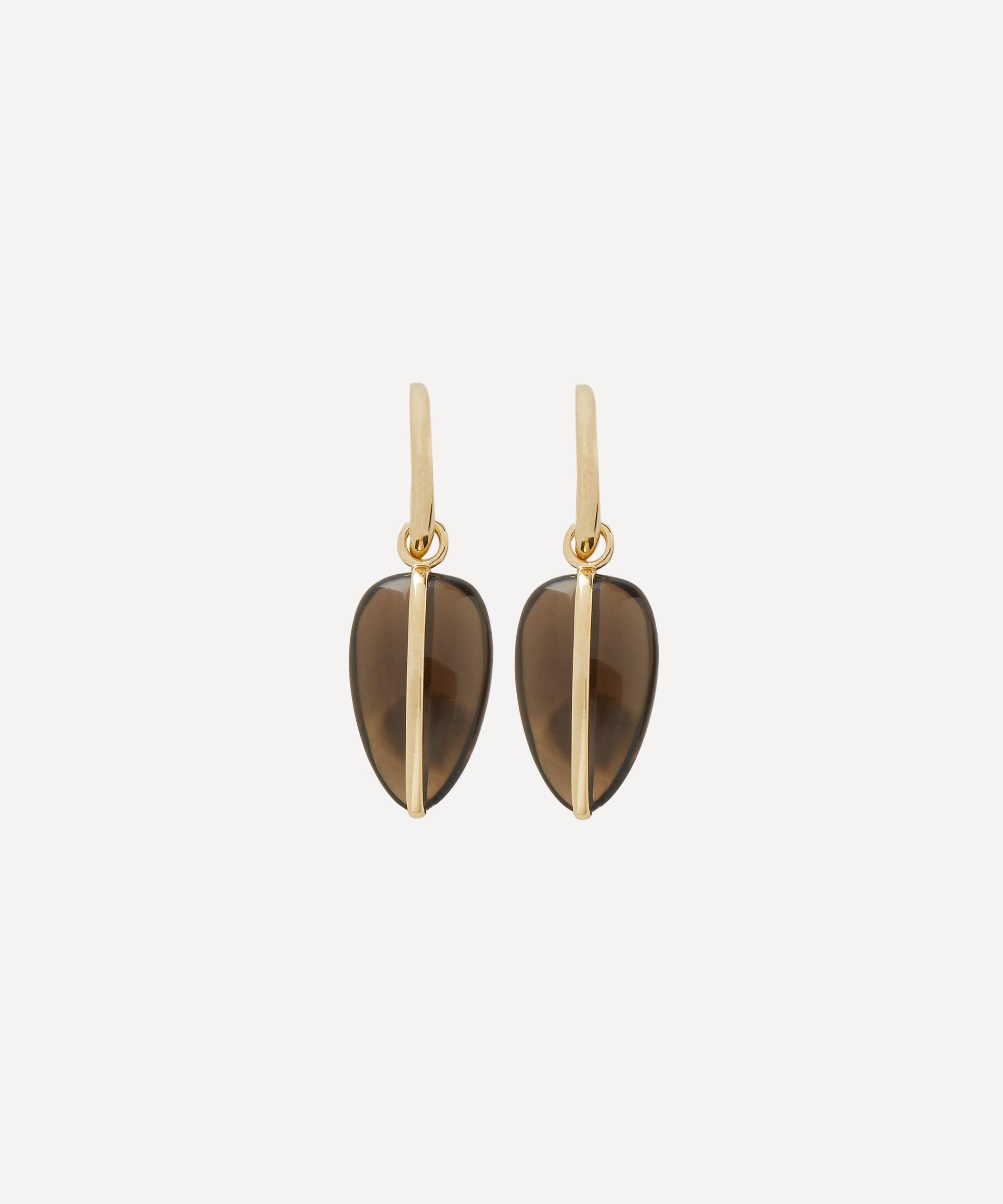 By Pariah - 14ct Gold Smoky Quartz Pebble Drop Earrings