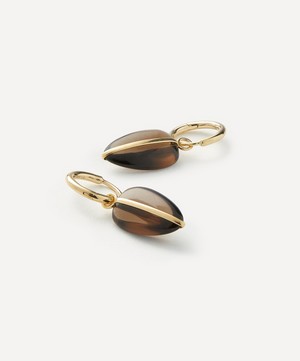 By Pariah - 14ct Gold Smoky Quartz Pebble Drop Earrings image number 1