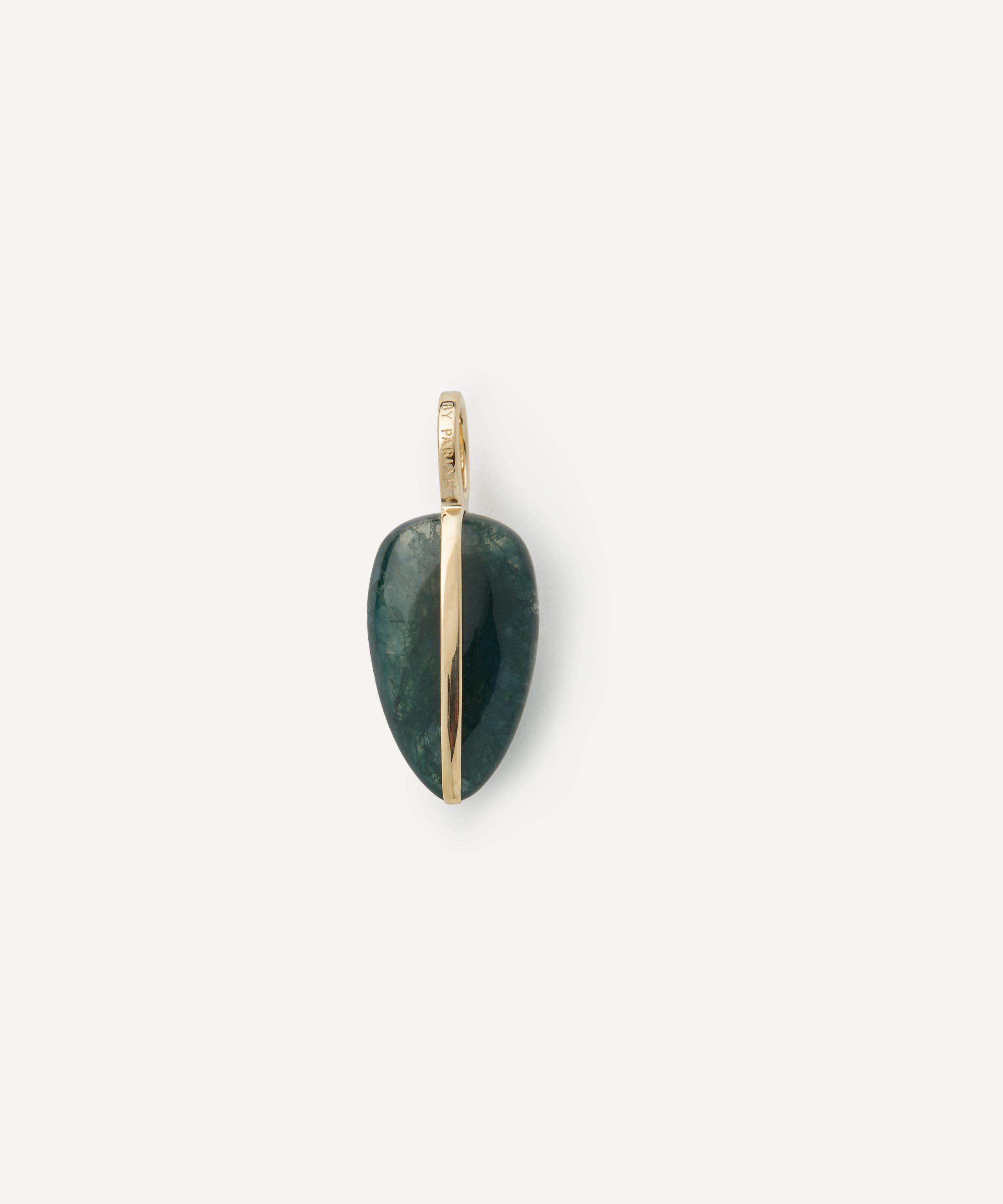 By Pariah - 14ct Gold Small Pebble Moss Agate Pendant