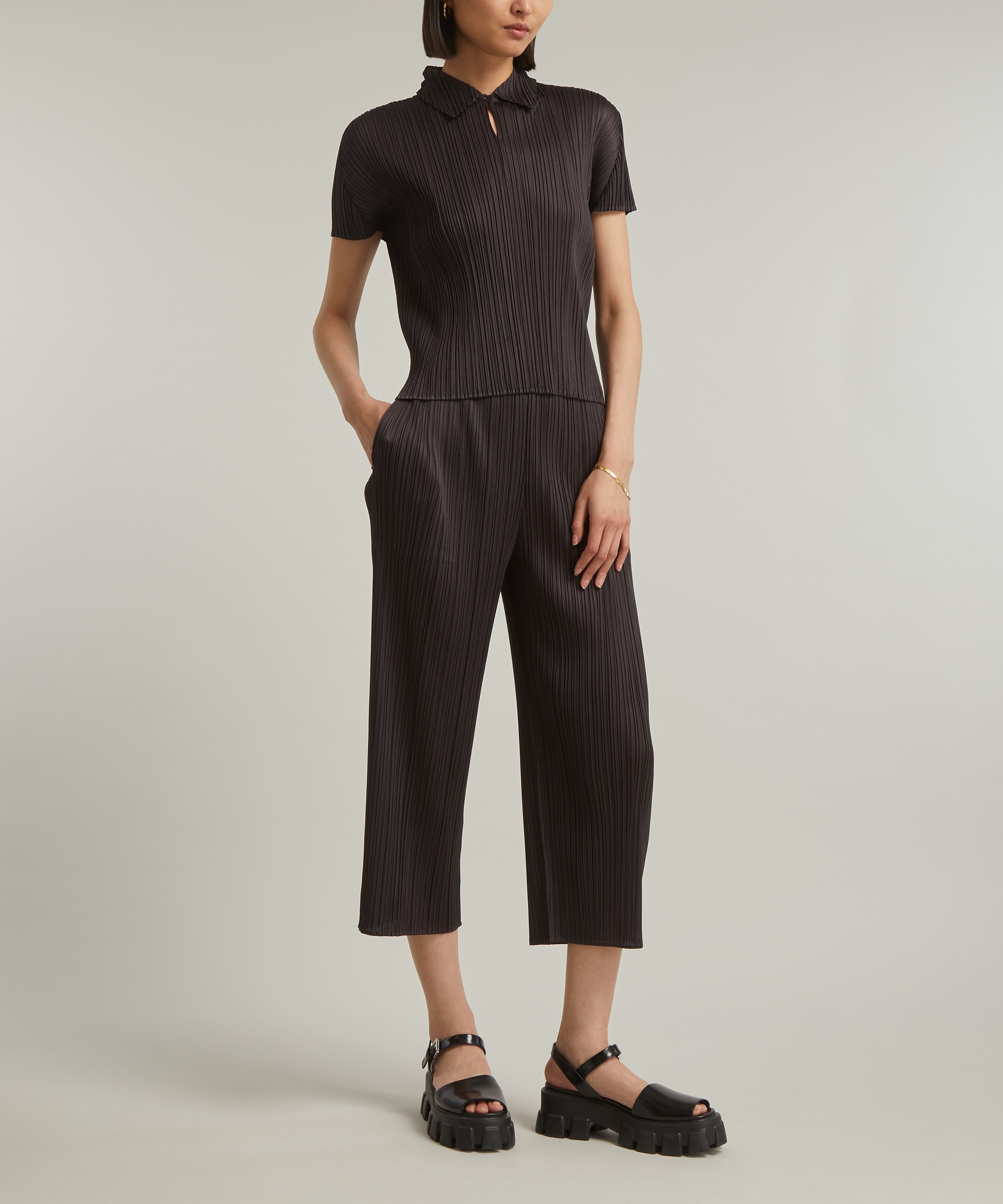 Pleats Please Issey Miyake - MONTHLY COLOURS: APRIL Pleated Straight-Leg Cropped Trousers image number 1