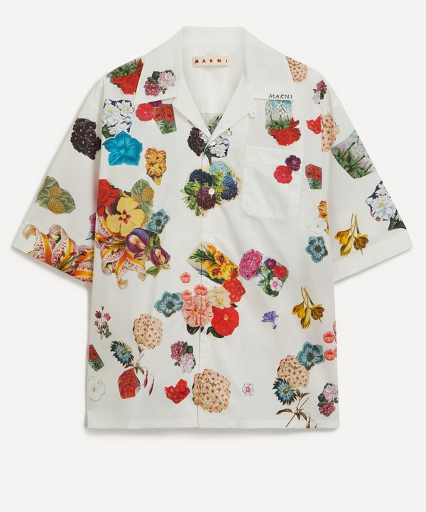 Marni - Flower Print White Poplin Bowling Shirt image number null