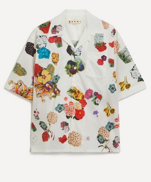 Marni - Flower Print White Poplin Bowling Shirt image number 0