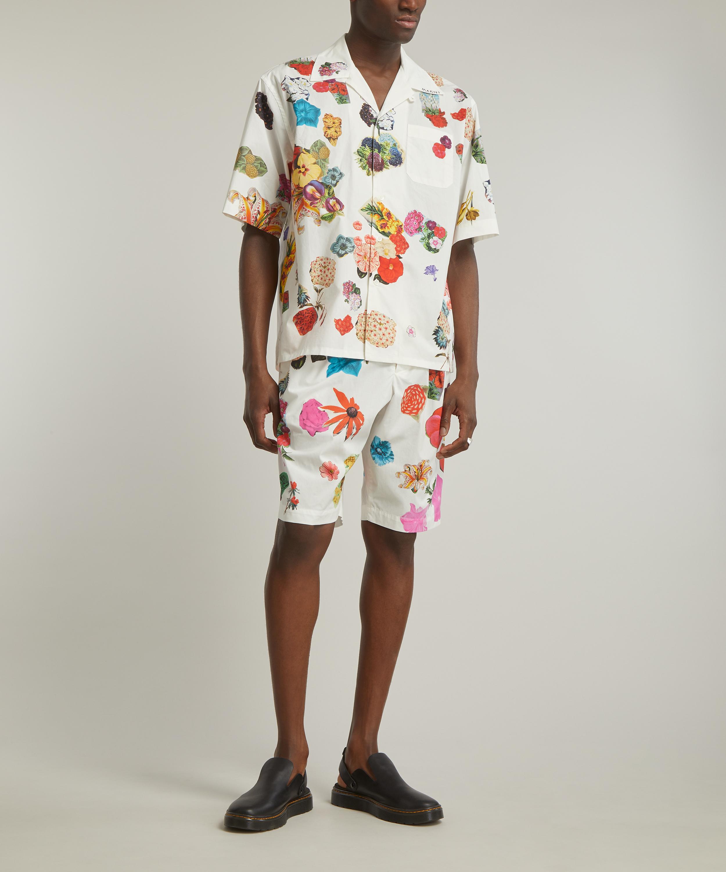 Marni - Flower Print White Poplin Bowling Shirt image number 1