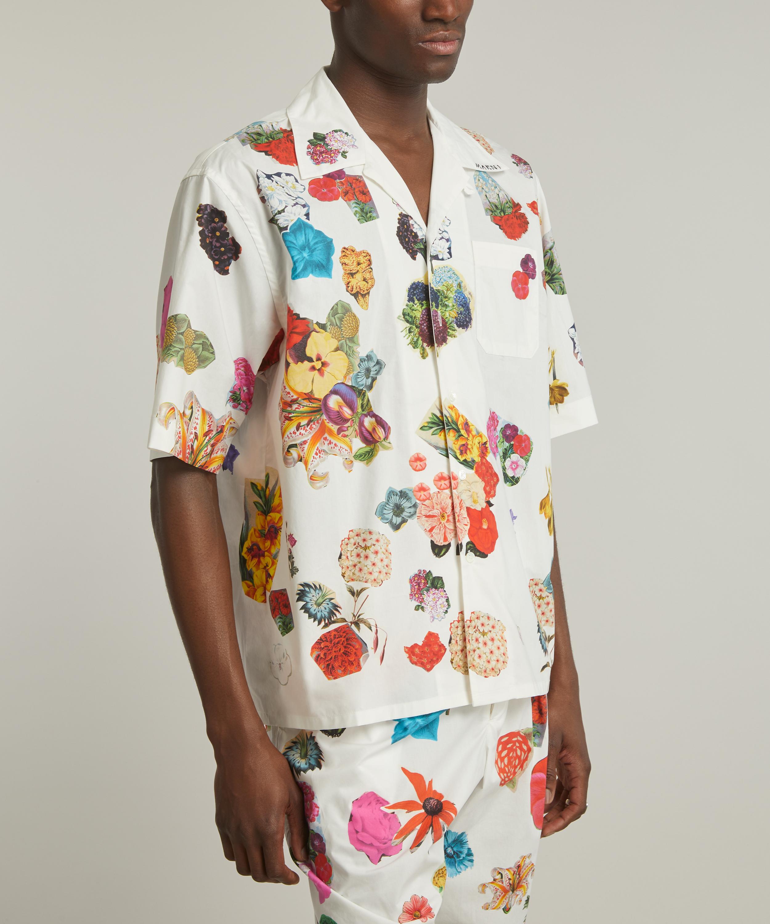 Marni - Flower Print White Poplin Bowling Shirt image number 2