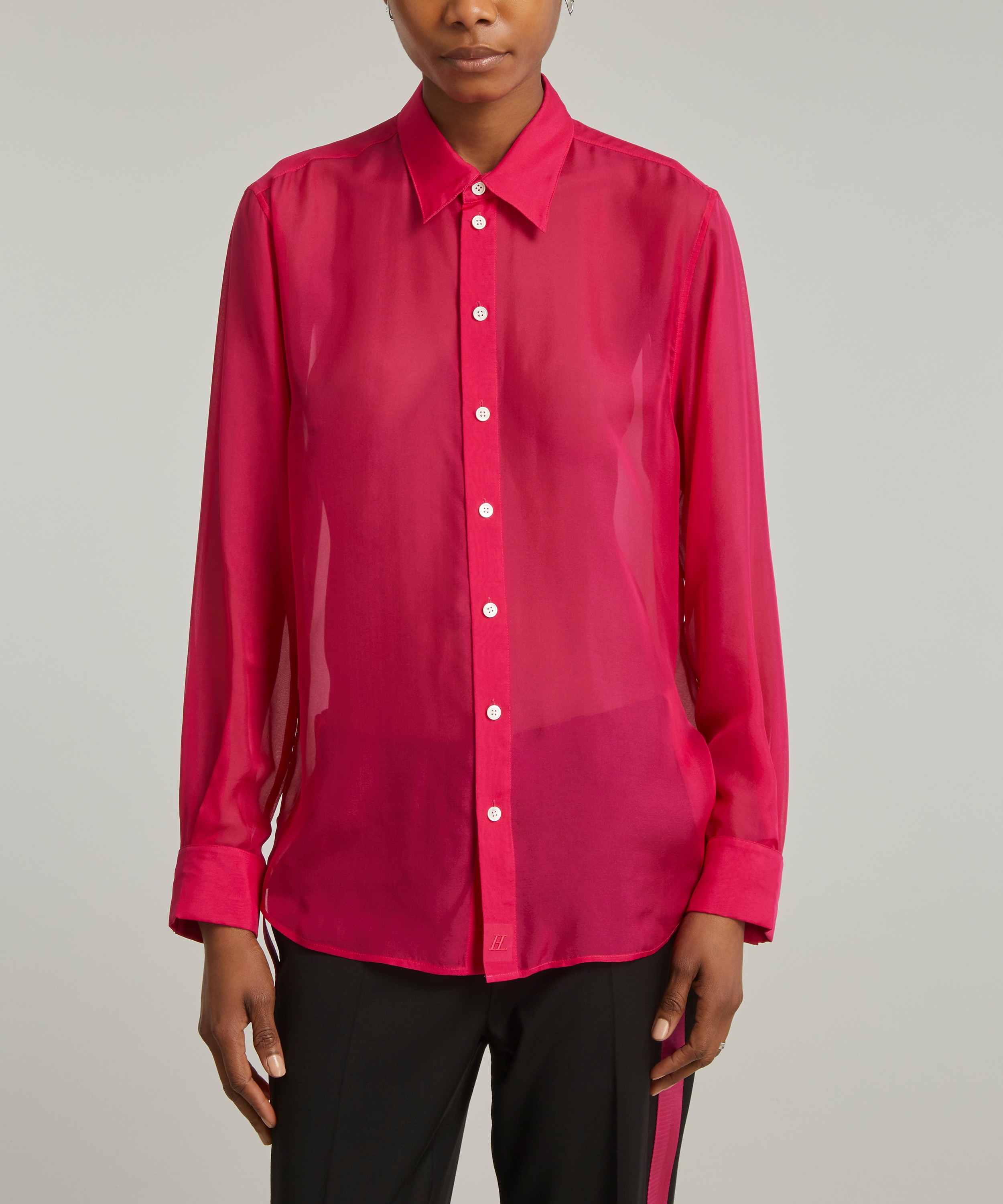 Helmut Lang - Magenta Sheer Silk-Chiffon Shirt image number 2