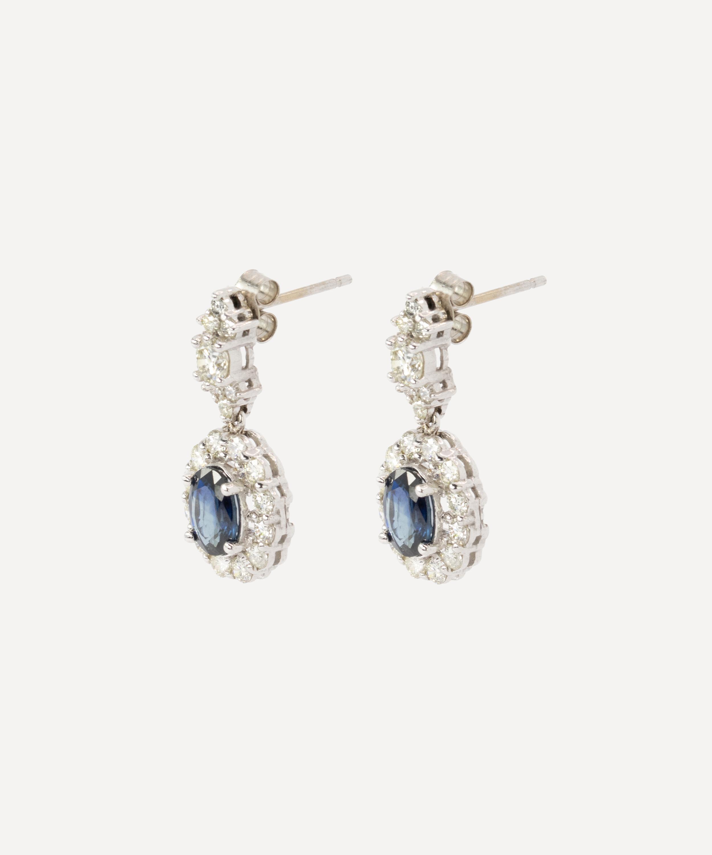 Kojis - 14ct White Gold Sapphire and Diamond Cluster Drop Earrings image number 1