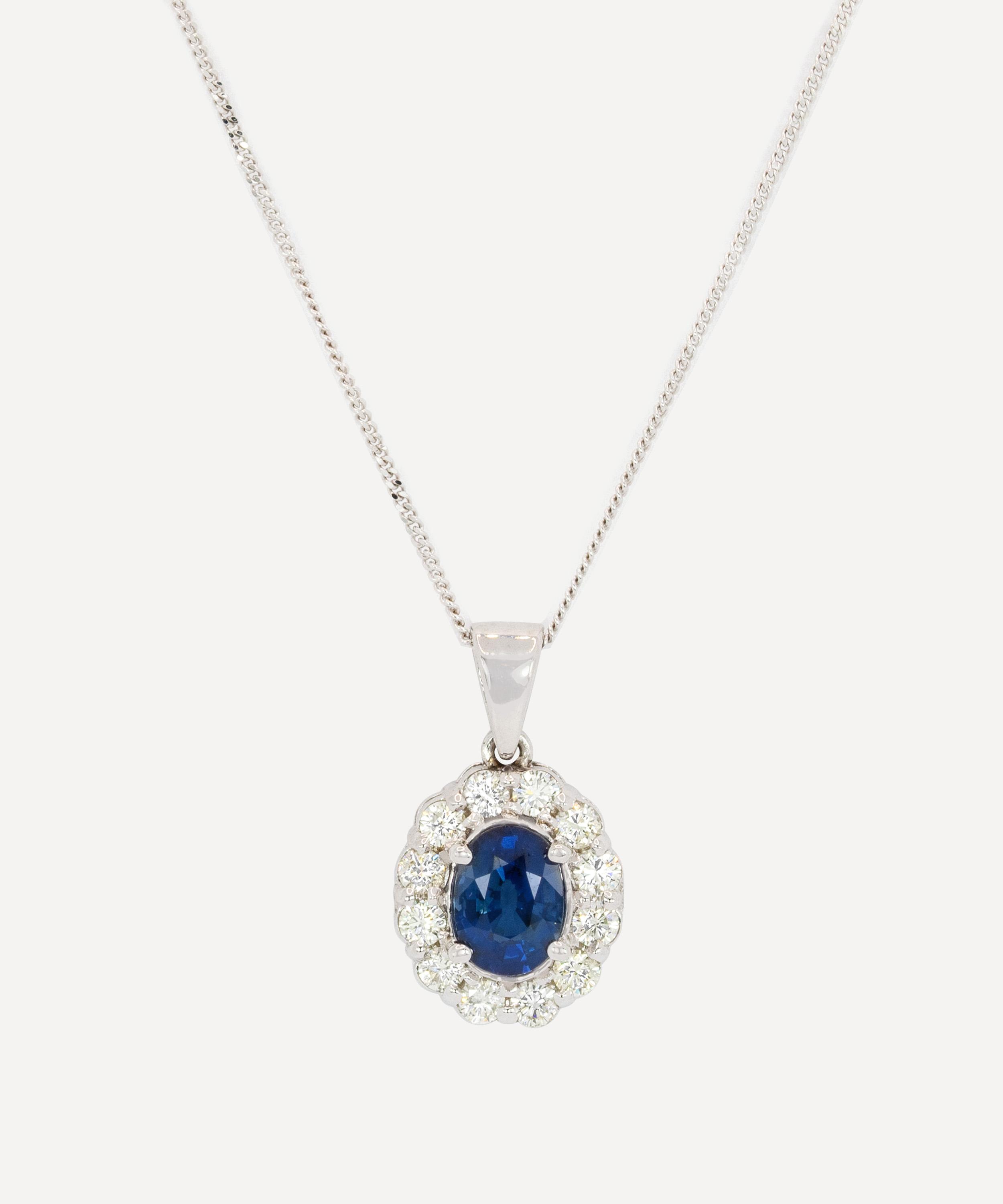 Kojis - 14ct White Gold Sapphire and Diamond Cluster Pendant Necklace image number 0