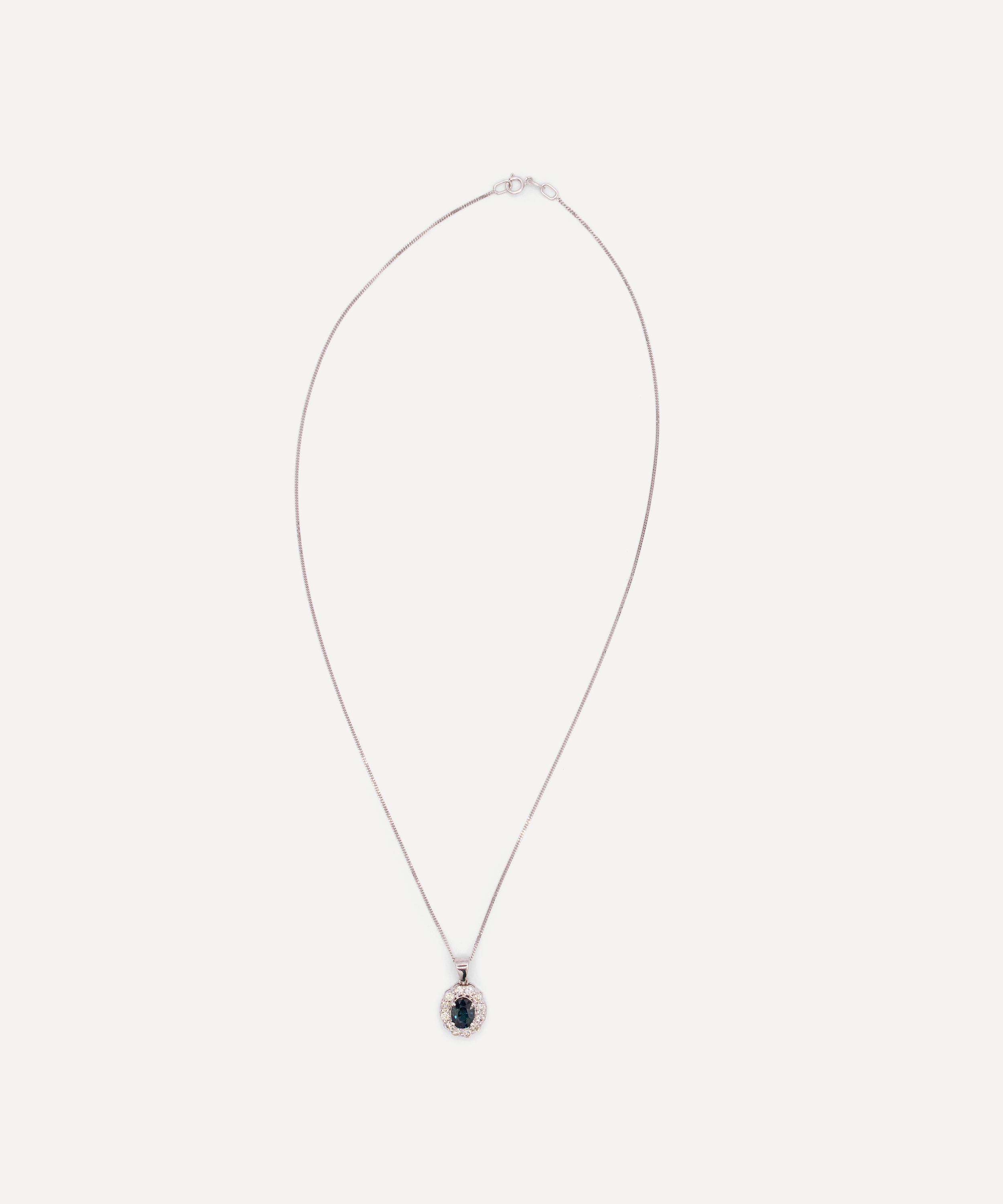 Kojis - 14ct White Gold Sapphire and Diamond Cluster Pendant Necklace image number 1