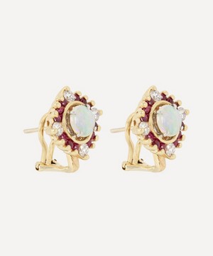 Kojis - 14ct Gold Opal and Diamond Cluster Stud Earrings image number 1
