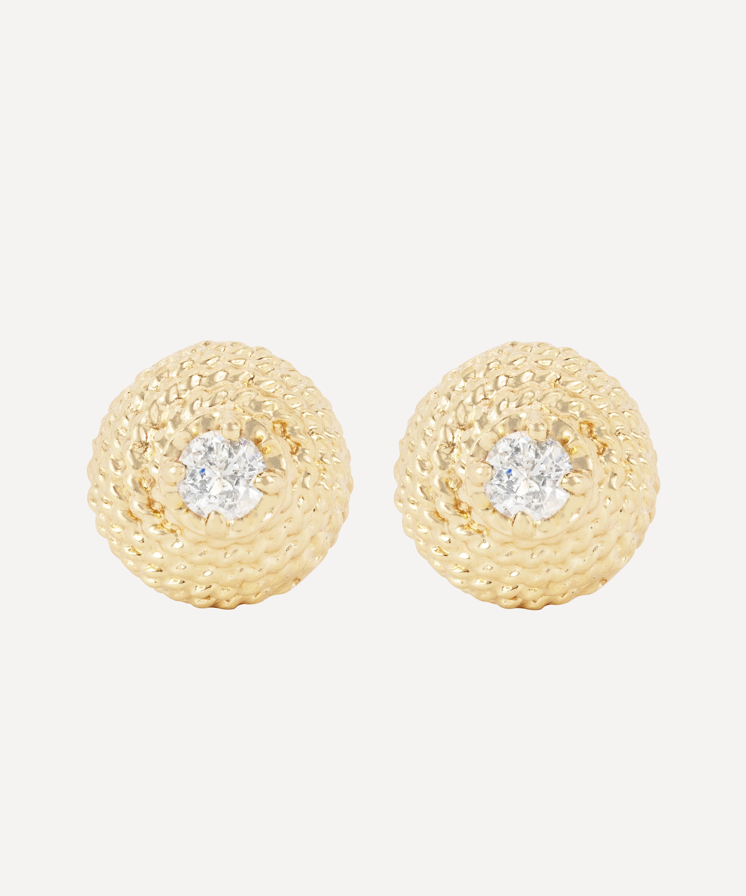 Kojis - 14ct Gold Textured Diamond Stud Earrings