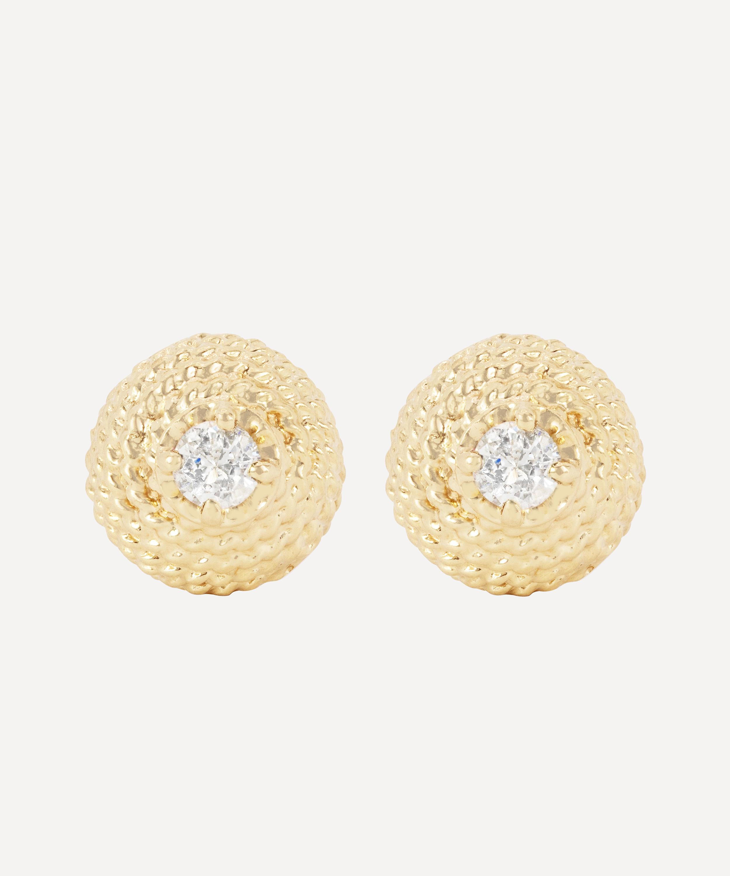 Kojis - 14ct Gold Textured Diamond Stud Earrings image number 0