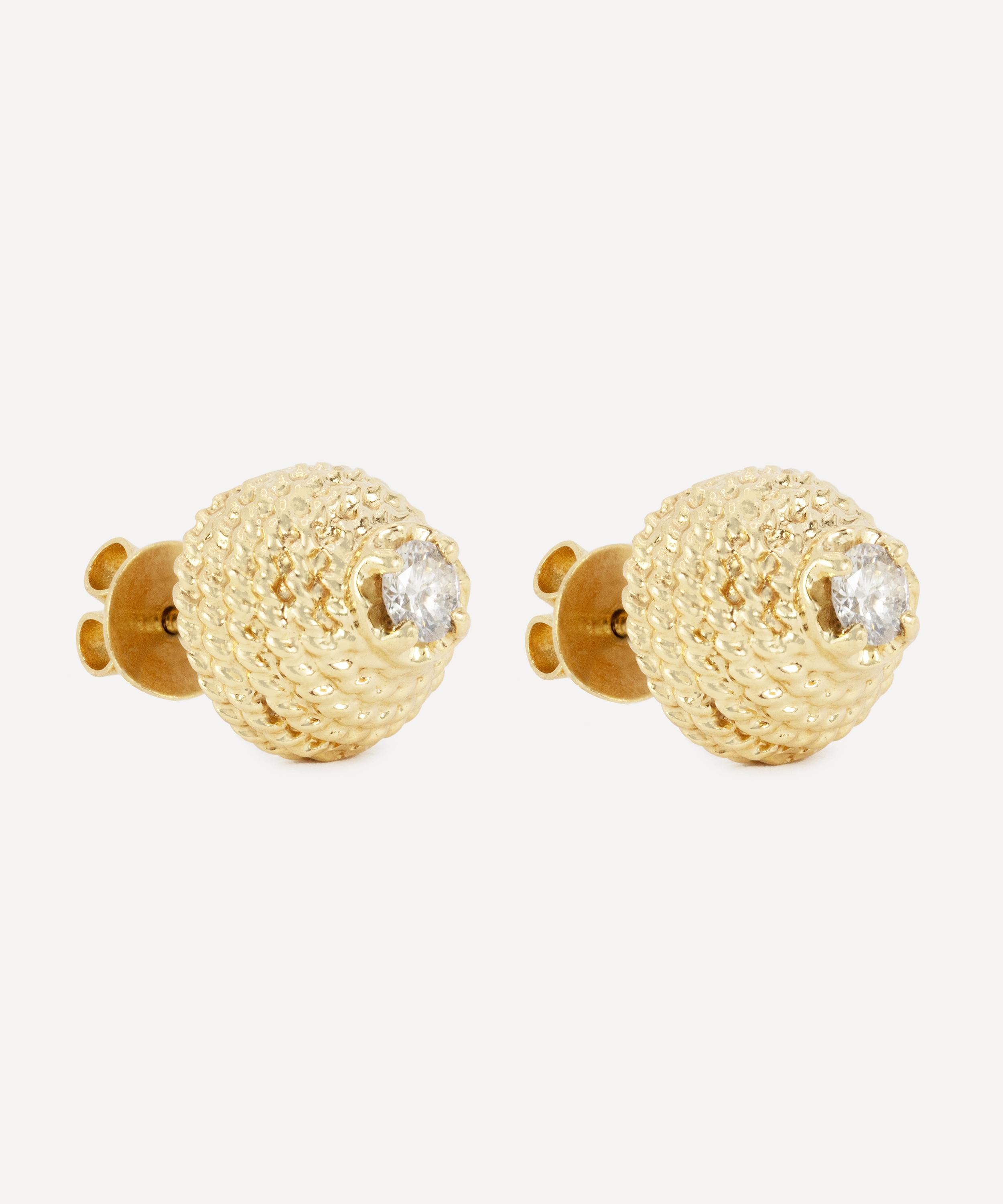 Kojis - 14ct Gold Textured Diamond Stud Earrings image number 1