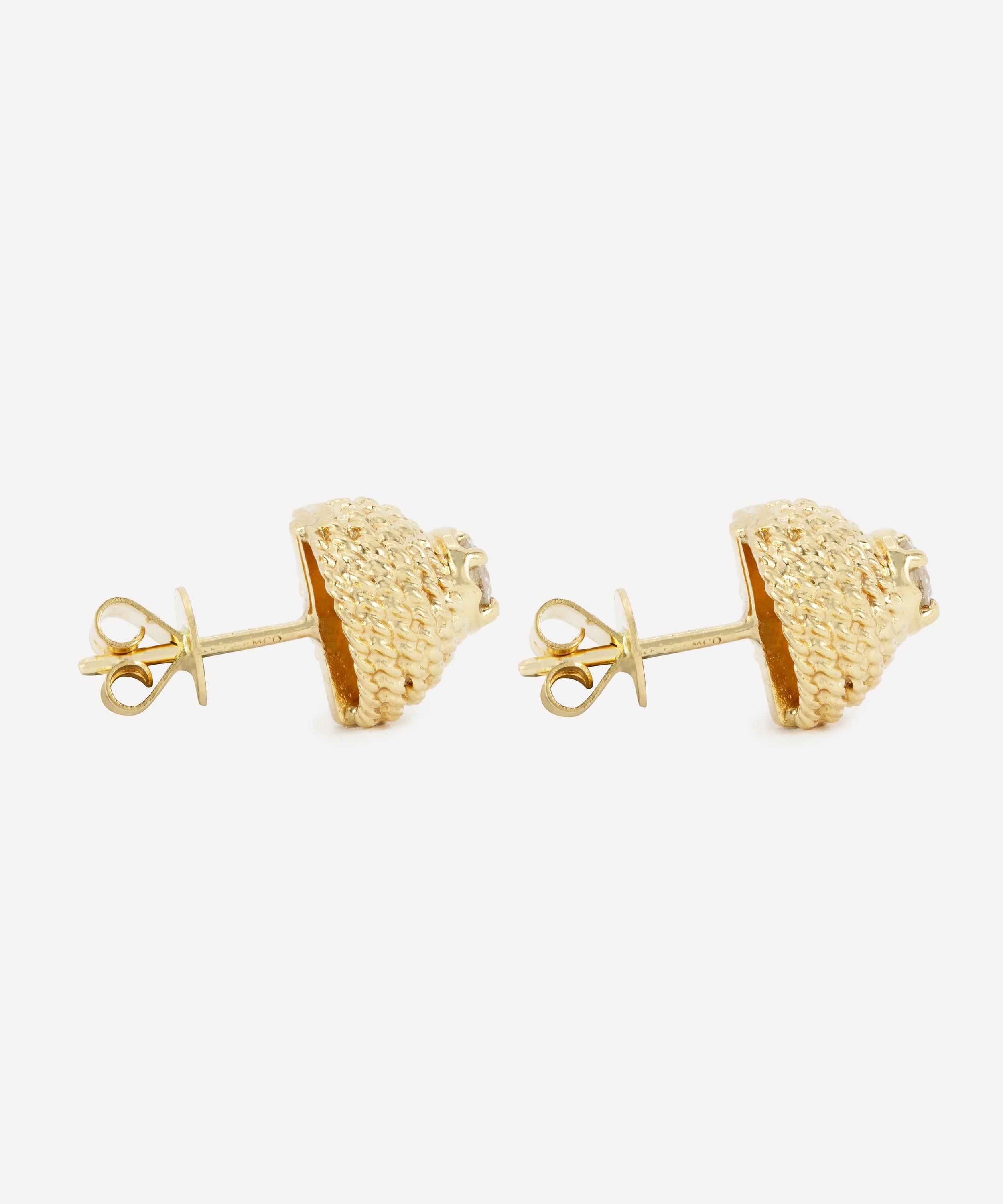 Kojis - 14ct Gold Textured Diamond Stud Earrings image number 2