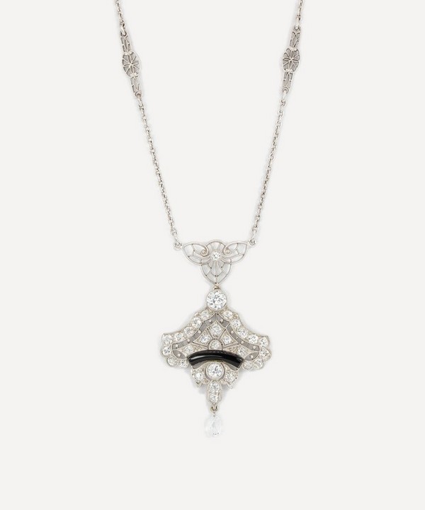 Kojis - 14ct White Gold Art Deco Onyx and Diamond Pendant Necklace