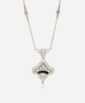 Kojis - 14ct White Gold Art Deco Onyx and Diamond Pendant Necklace image number 0
