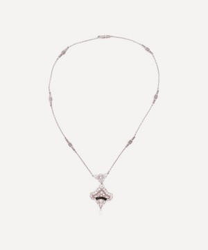 Kojis - 14ct White Gold Art Deco Onyx and Diamond Pendant Necklace image number 1