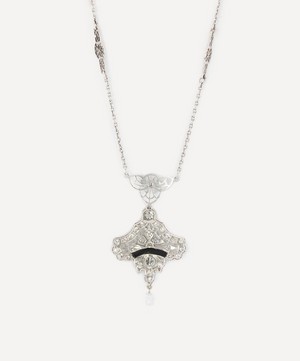 Kojis - 14ct White Gold Art Deco Onyx and Diamond Pendant Necklace image number 2