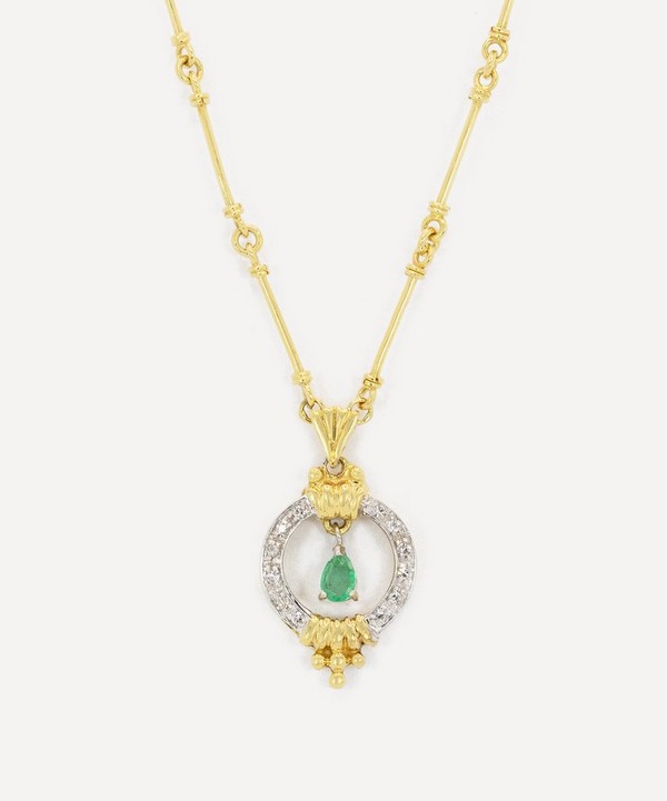 Kojis - 18ct Gold Vintage Emerald and Diamond Pendant Necklace image number null