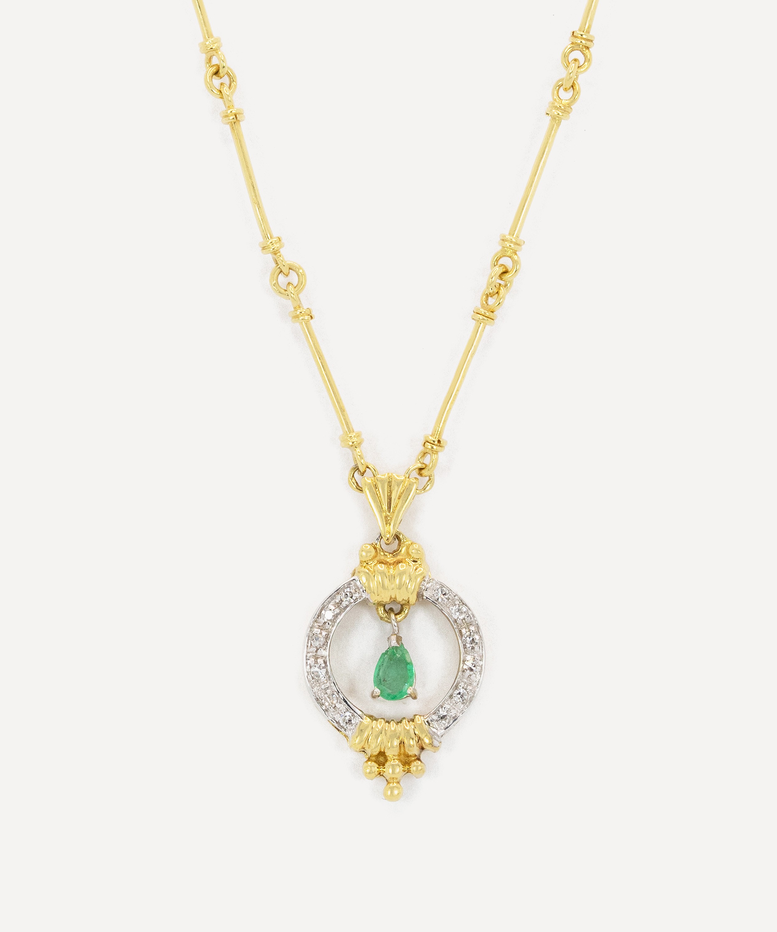 Kojis - 18ct Gold Vintage Emerald and Diamond Pendant Necklace image number 0