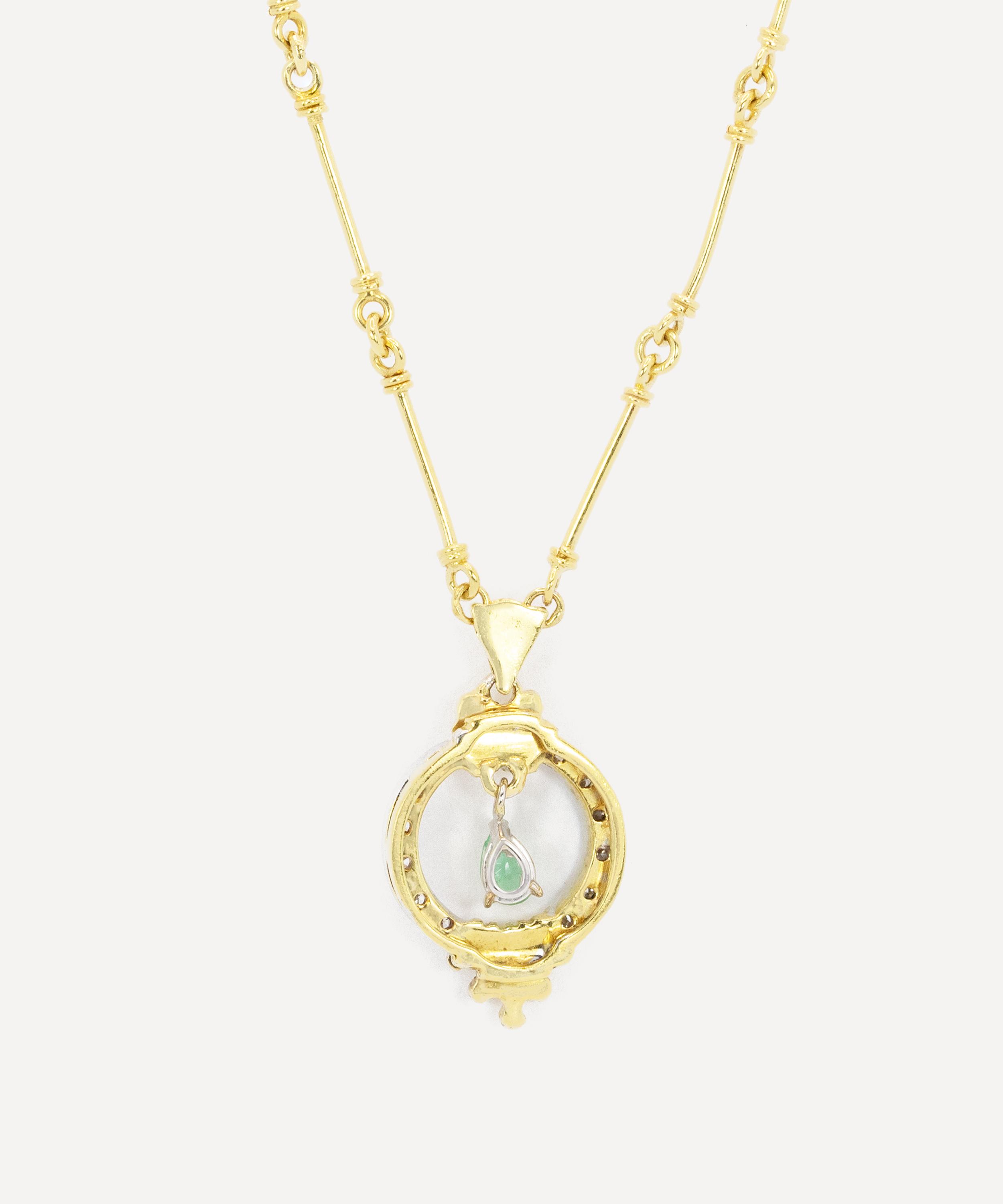 Kojis - 18ct Gold Vintage Emerald and Diamond Pendant Necklace image number 2