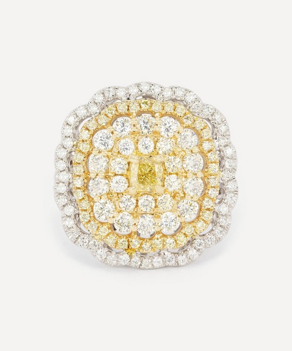 Kojis - 14ct Gold Yellow and White Diamond Cluster Ring image number null