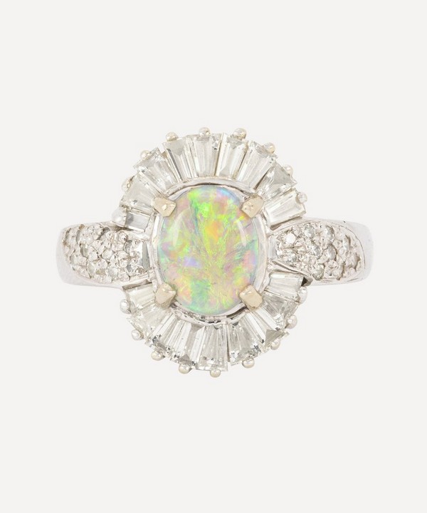 Kojis - 14ct White Gold Vintage Opal and Diamond Cluster Ring