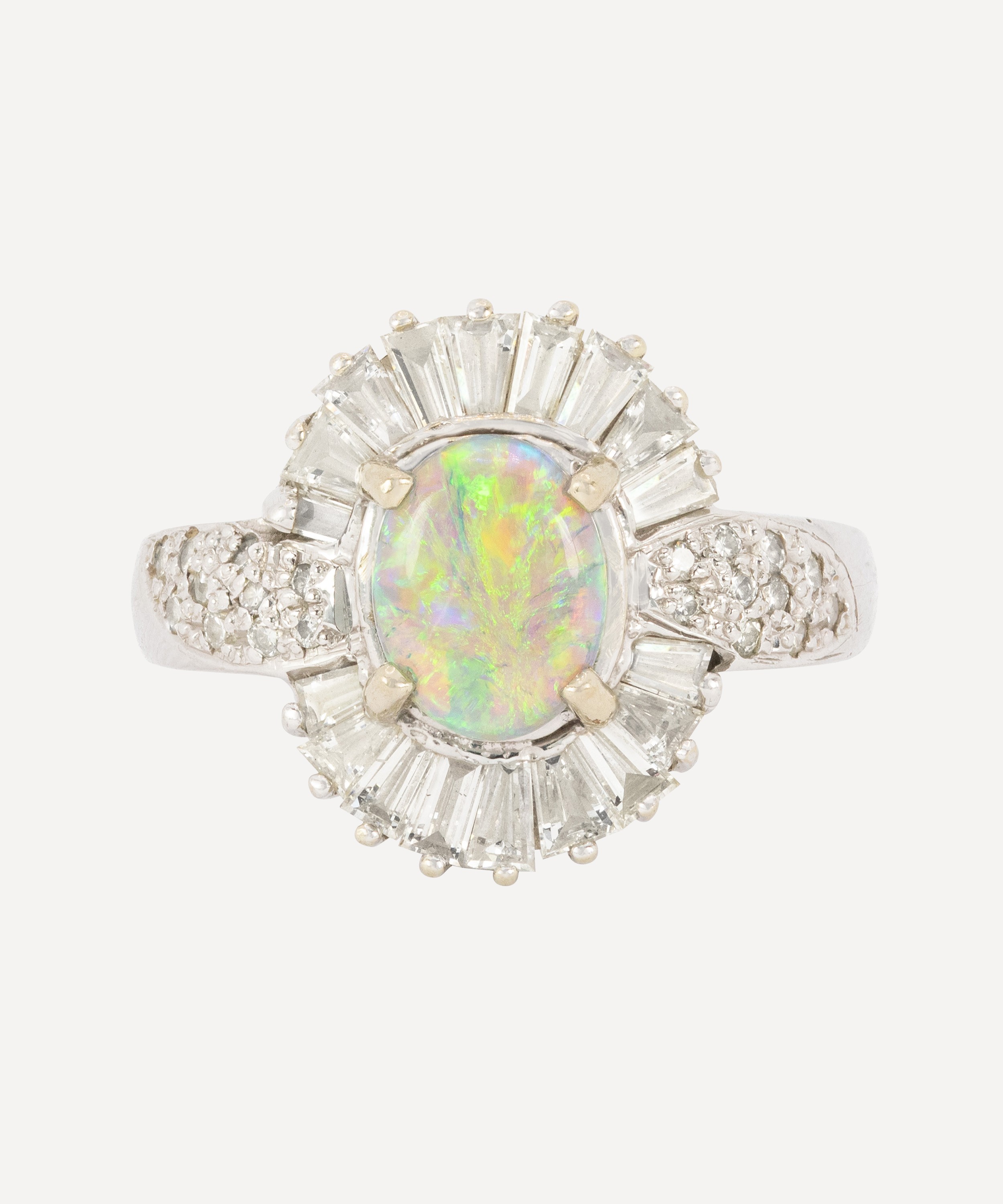 Kojis - 14ct White Gold Vintage Opal and Diamond Cluster Ring