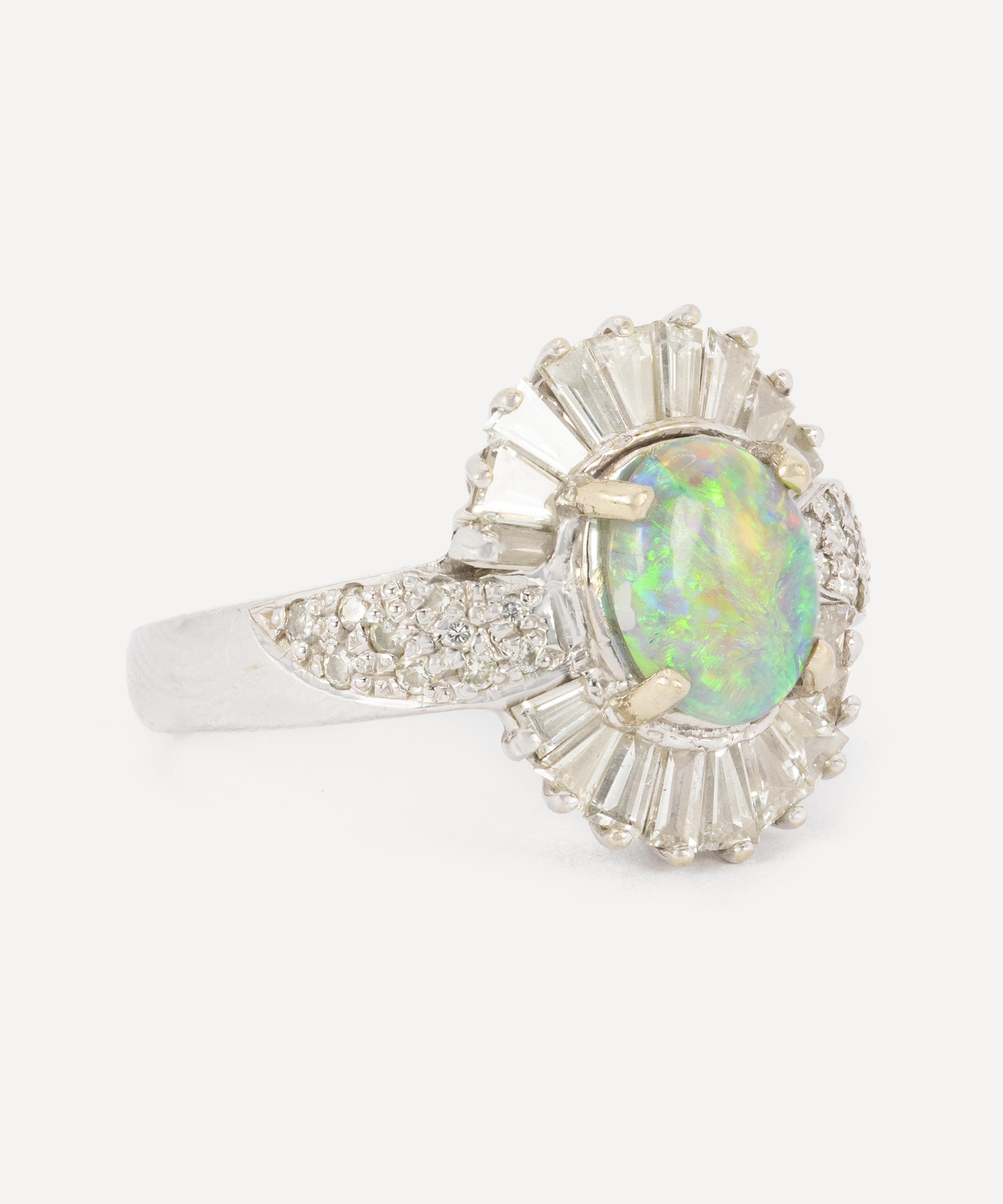 Kojis - 14ct White Gold Vintage Opal and Diamond Cluster Ring image number 1