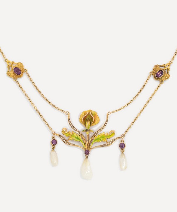 Kojis - 14ct Gold Art Nouveau Pearl and Amethyst Necklace image number null
