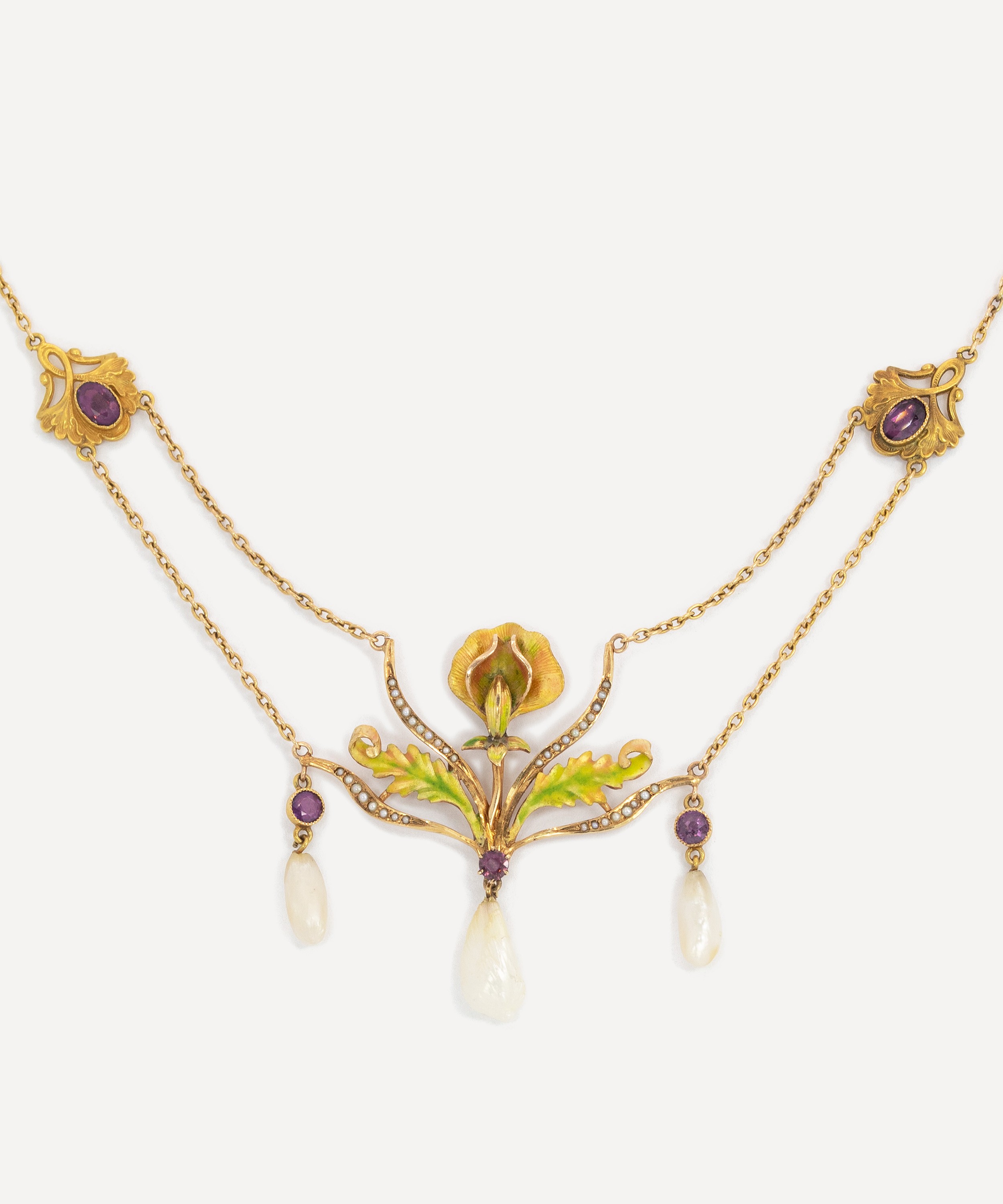 Kojis - 14ct Gold Art Nouveau Pearl and Amethyst Necklace