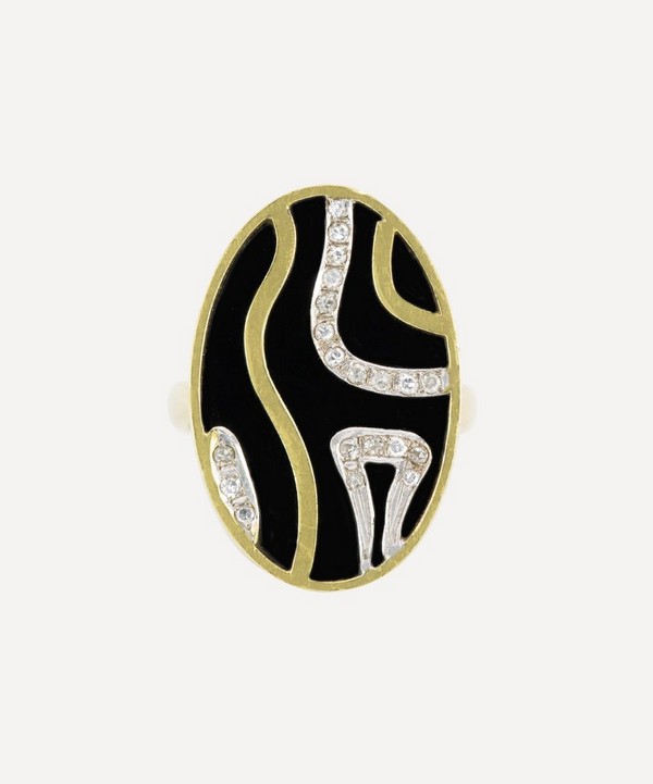 Kojis - 14ct Gold Vintage Fred Onyx and Diamond Plaque Ring