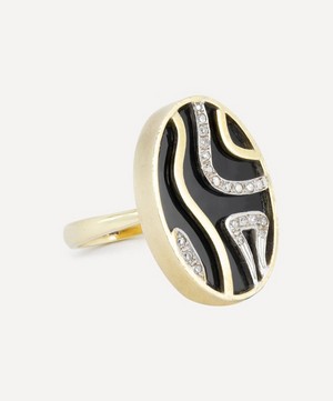 Kojis - 14ct Gold Vintage Fred Onyx and Diamond Plaque Ring image number 1