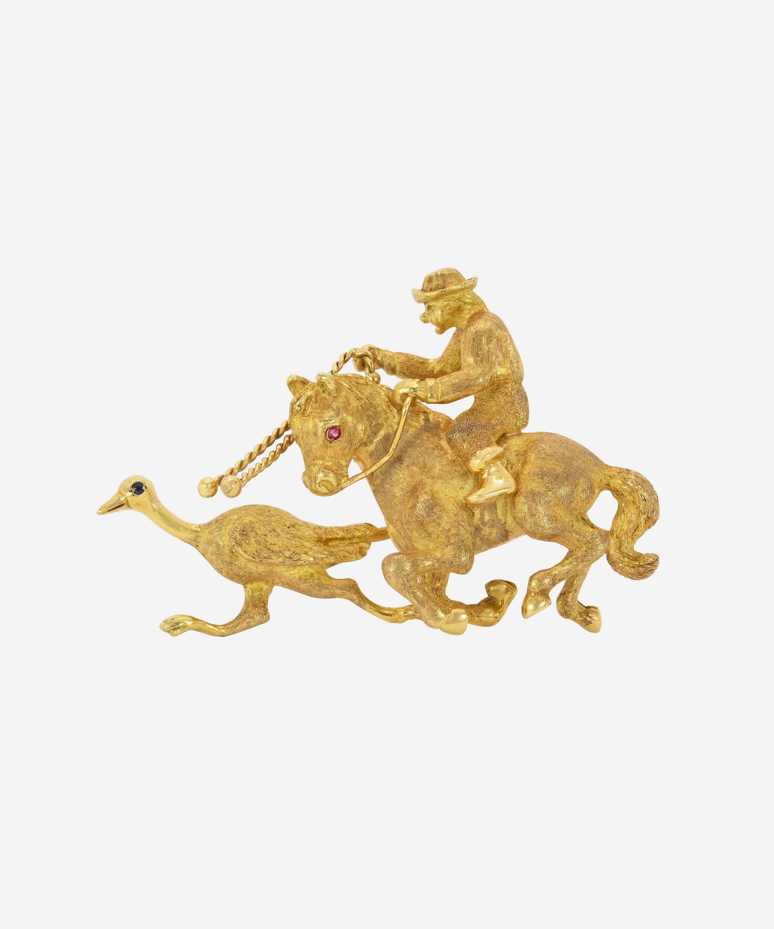 Kojis - 18ct Gold Argentinian Cowboy and Ostrich Brooch image number 0