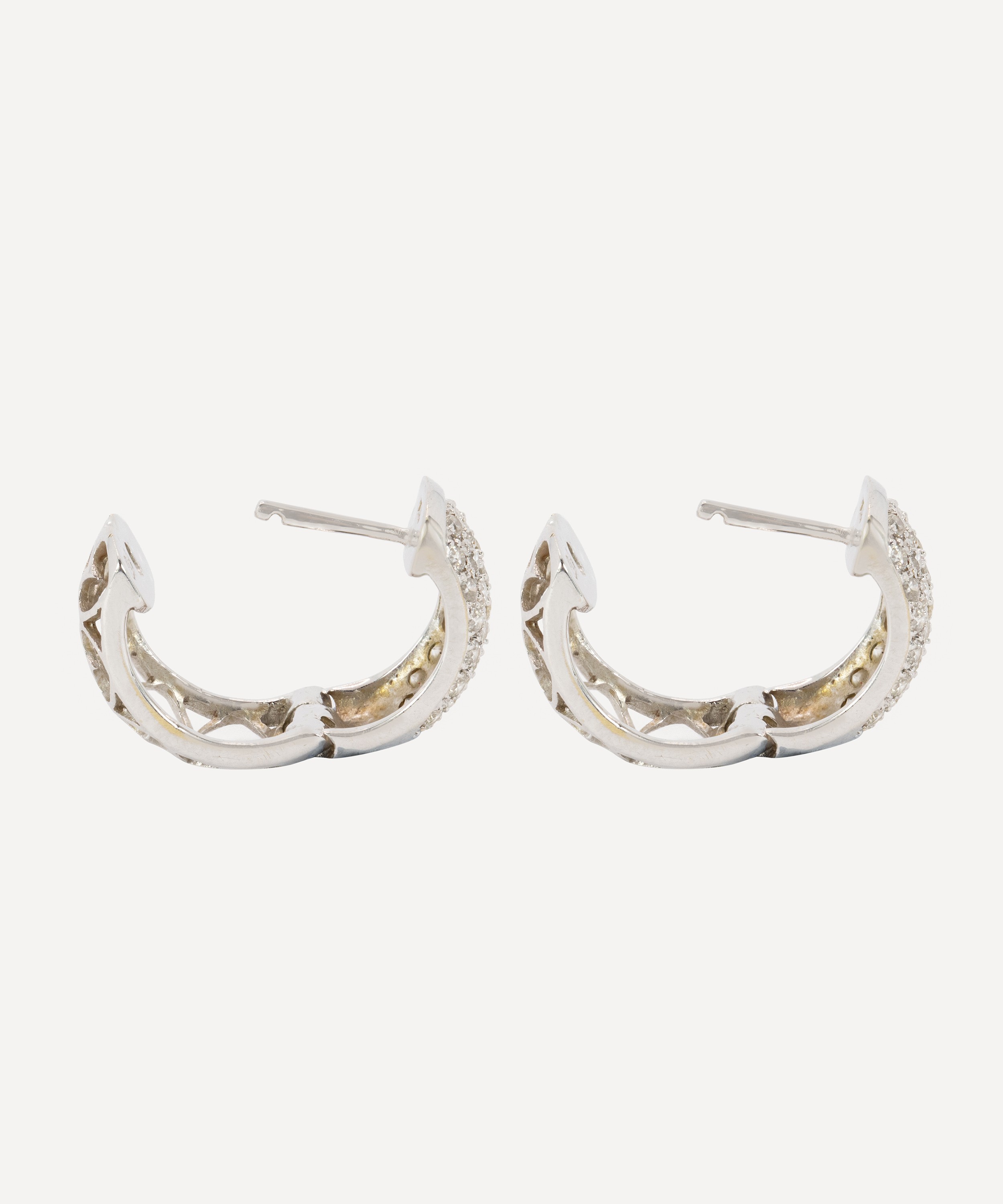 Kojis - 18ct White Gold Vintage Diamond Huggie Hoop Earrings image number 1